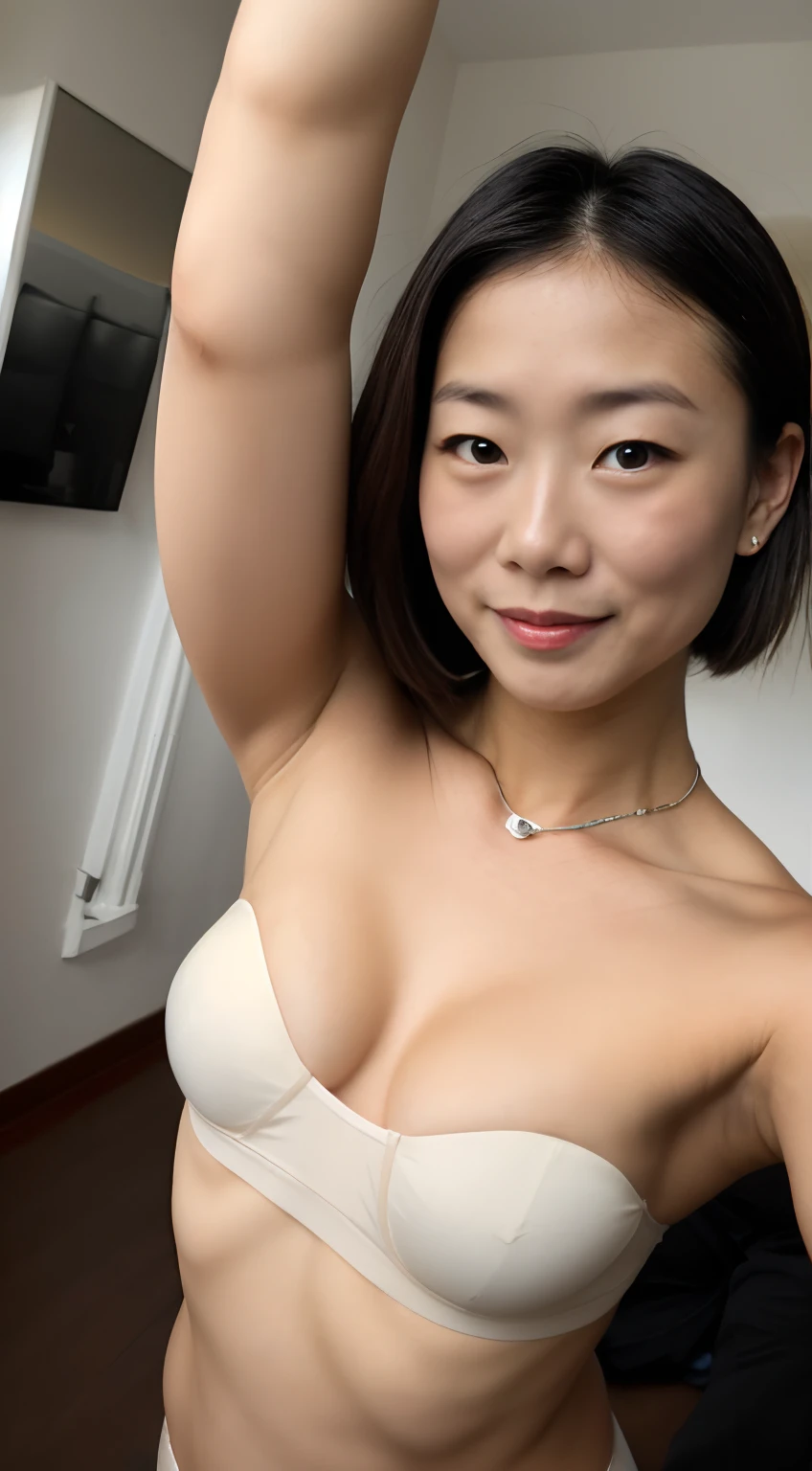 Weight 65kg,Medium flesh and middle back,A smile,Teeth are not aligned,early evening,Underwear is out of place,Underwear coming off,Mouth is open,Skull Necklace,