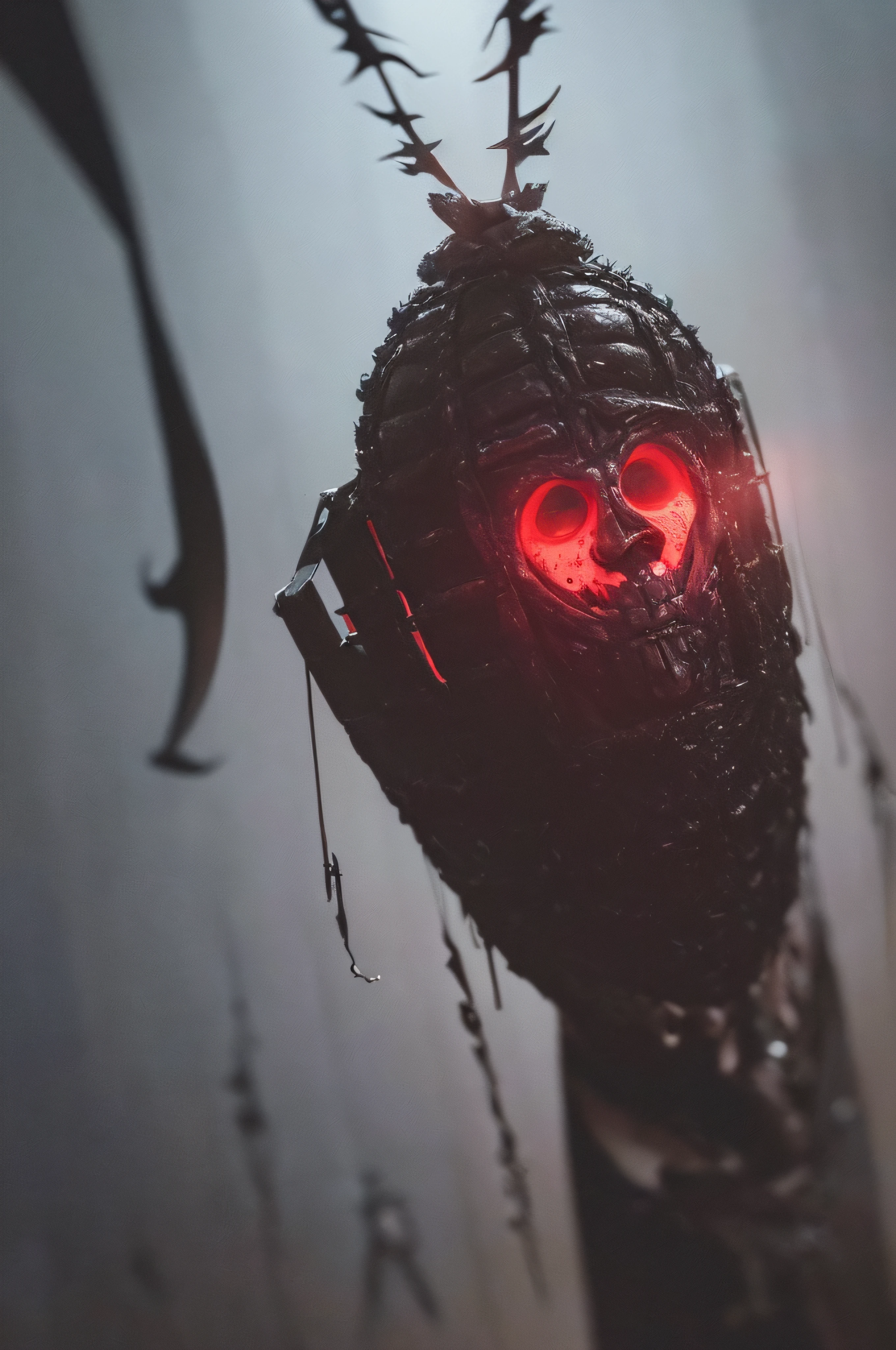 "(The best lighting, oscuro, dramatic),(feto calavera alien, Hellraiser, Cicatrices, , sexy, cerebro, sangre, una rata dentro de la cabeza, terror.),(ojos rojos, calaveras). morning light.