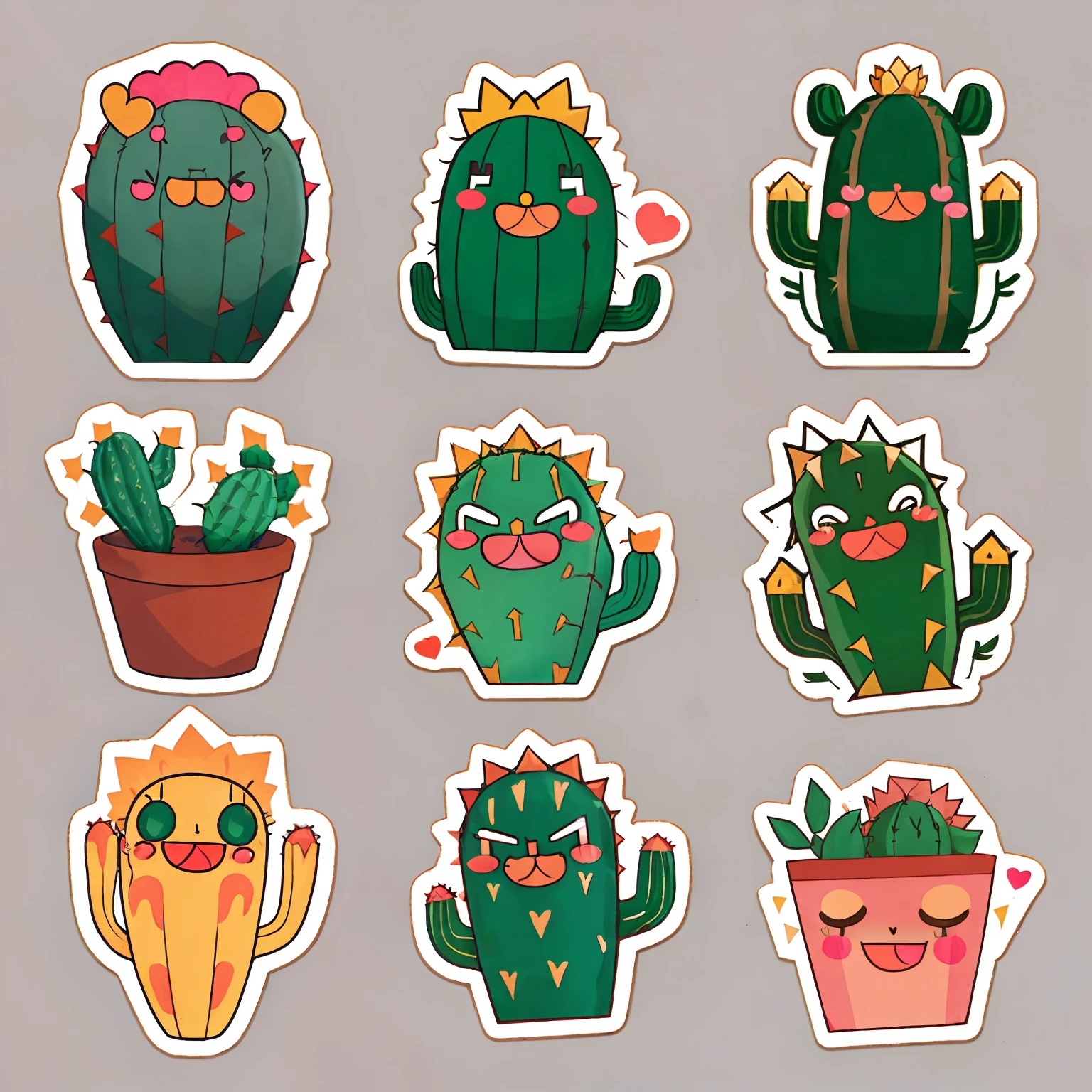 stickers of four cactus,cute,anthropomorphic cactus,Stareye