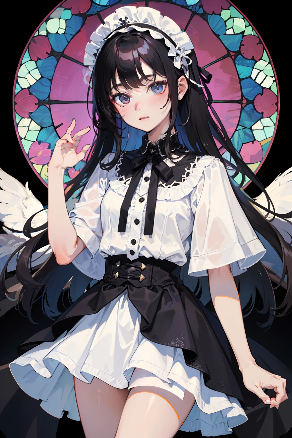 top-quality，gothic lorita，White blouses，a black skirt，*********** girl，chies，stain glass