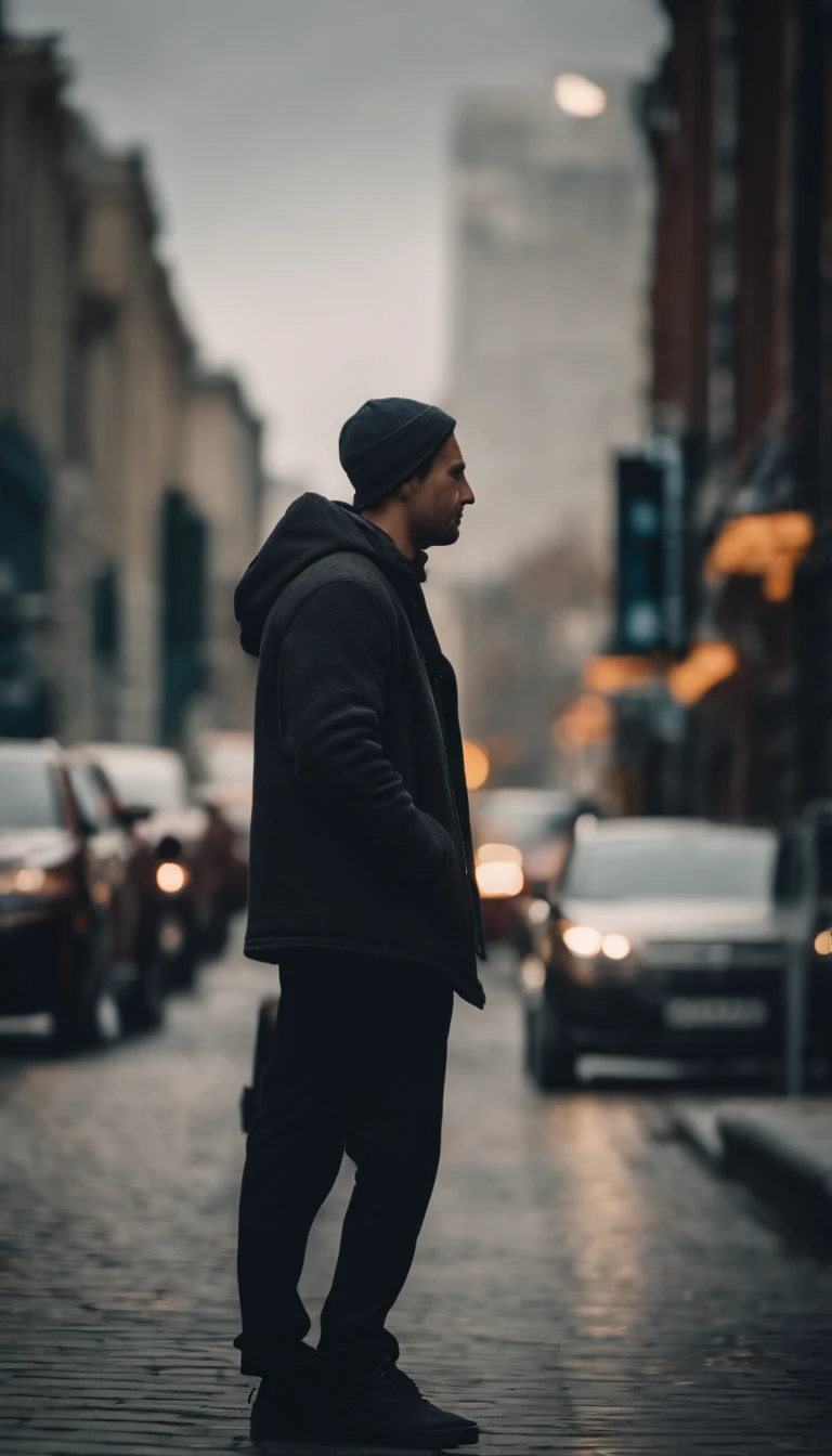 Man in jersey、Standing in the city