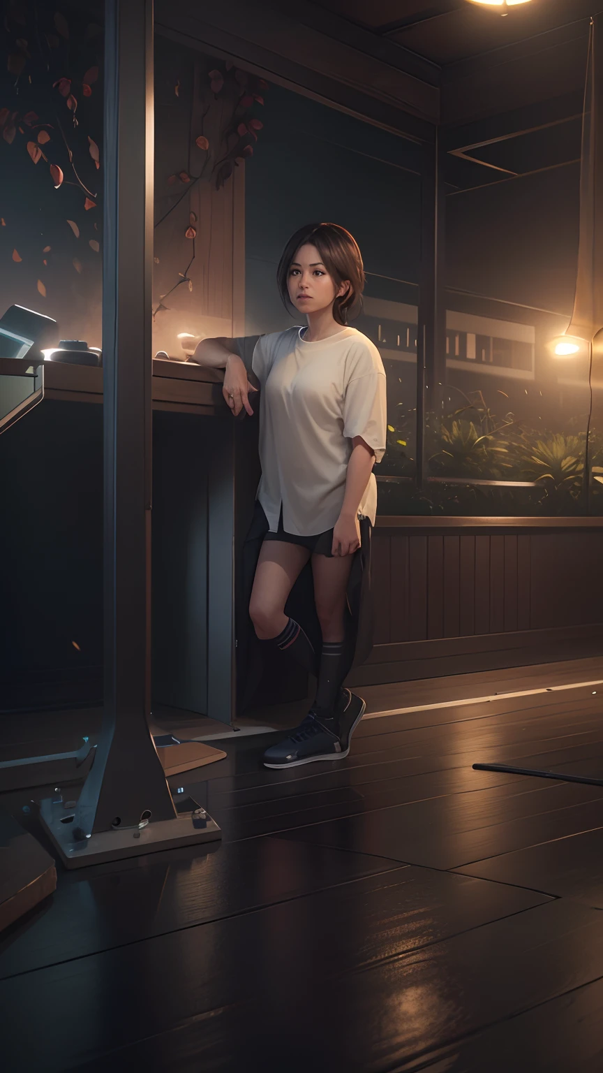 Highest quality, full body detail, golden ratio, (theater lighting: 0.7), masterpiece, audience angle shot, (tanned 18-year-old Filipino girl Andrea Lee), looks happy, (standing on the floor wearing a shirt on the viewing groove, pulling up her skirt to look at her panties), full body portrait, perfect face, amazing eyes, vivid details, (highly detailed skin), accent lighting (backlight: 0.5), depth of field, iPhone 6, 20mm lens, f/4 aperture, (Super Detail), Clear Focus, Soft Colors, 8K, Conscious, 8mm Film Grain, War Photography, Angle Up Shooting