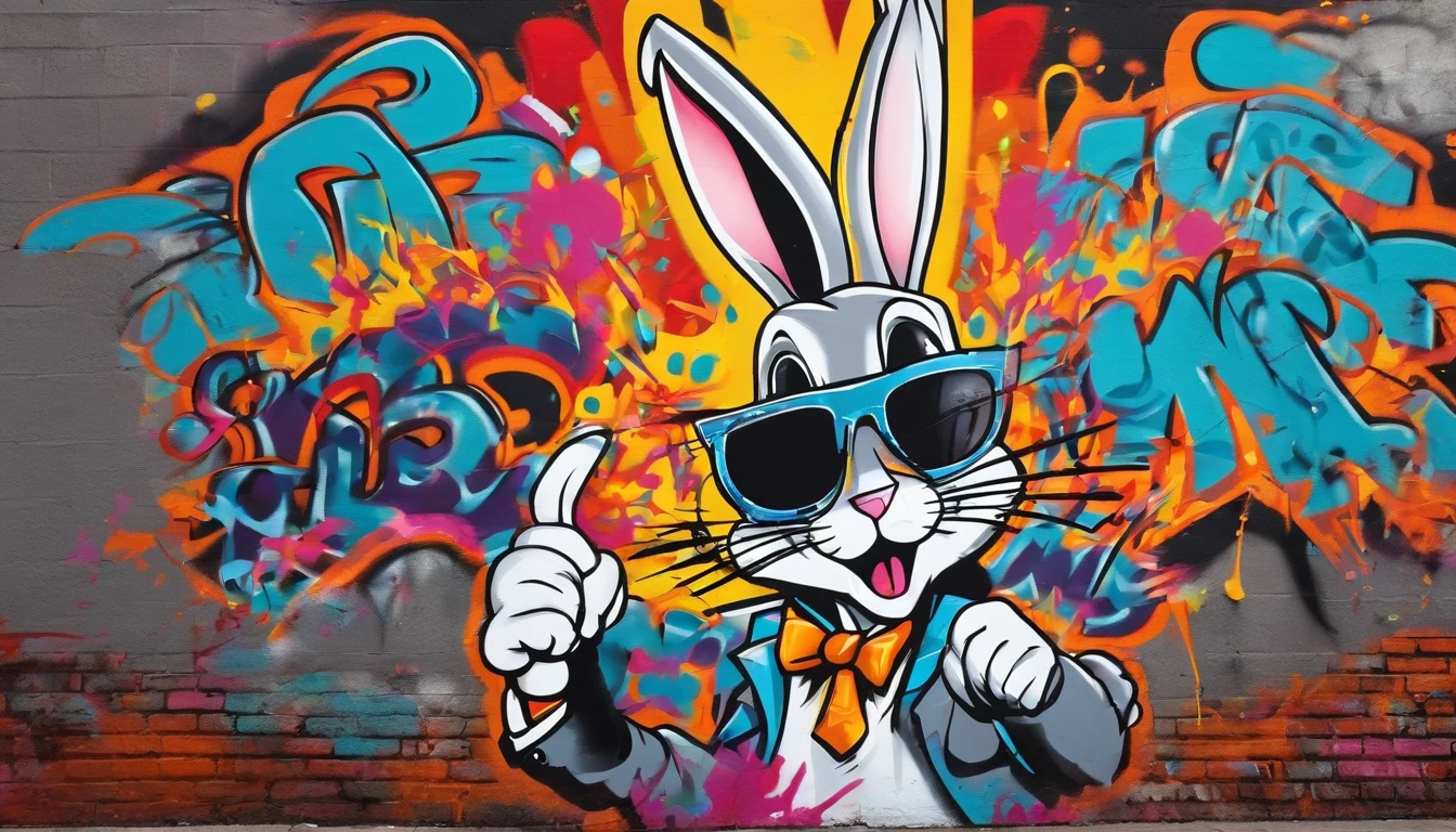 Bugs Bunny wearing sunglasses, graffiti art
