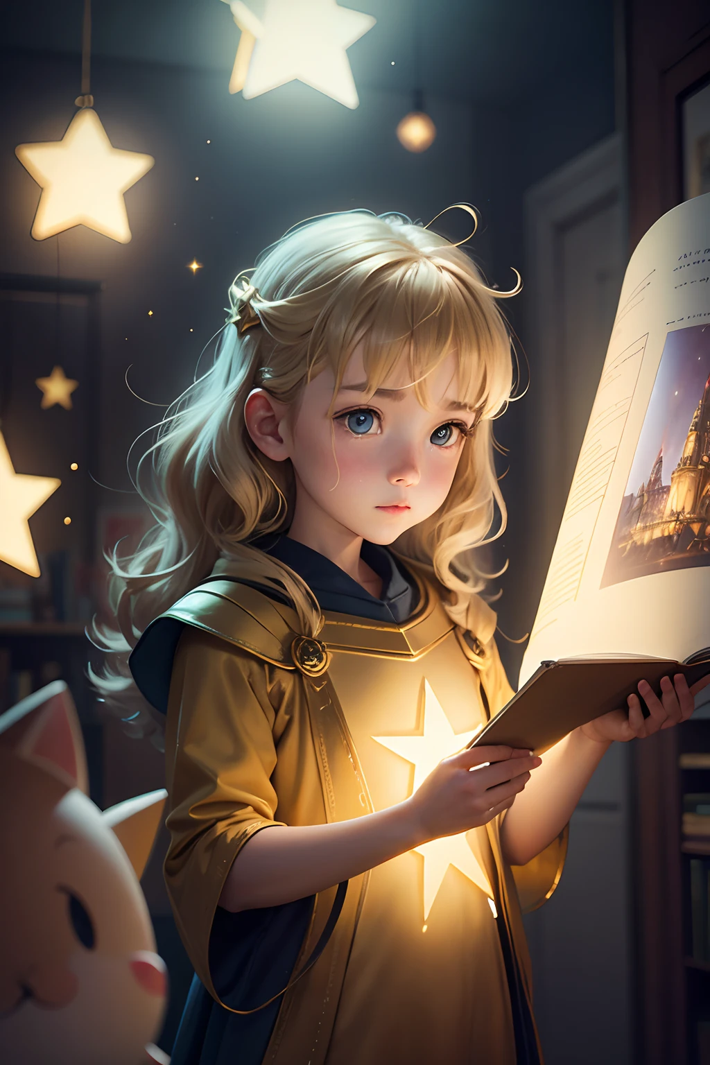 The logo is a charming and vibrant pictorial representation that captures the essence of imagination and fun. In the center, there is an open book with pages that seem to fly, like wings, in a graceful motion. The pages are filled with colorful illustrations of adorable characters and elements of nature, which reflect the magical world of children's stories.

Above the book, a small halo composed of bright stars creates a glow effect, conveying the feeling of enchantment and fascination. To the left of the book, an illustration of a smiling child, wearing a goblin hat, stares in wonder at the open book, representing the infectious joy of immersing himself in captivating stories.