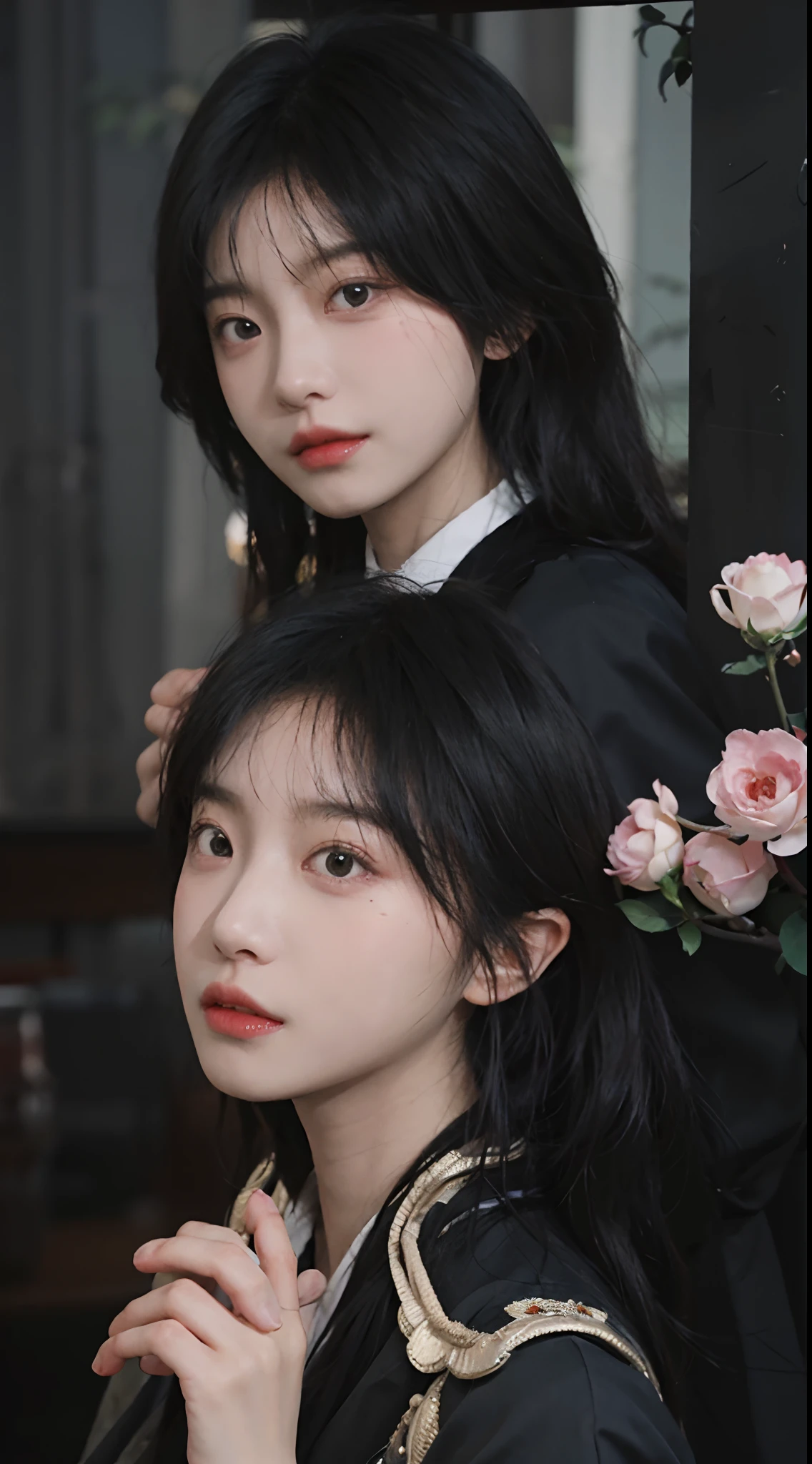 best qualtiy，tmasterpiece，超高分辨率，（realisticlying：1.4），a close up of a woman with long black hair wearing a black dress, Cai Xukun, gorgeous chinese models, Gorgeous young Korean woman, beautiful Korean women, yanjun cheng, Xianxia, full-body xianxia, xintong chen, ruan jia beautiful!, Beautiful young Korean woman, xision wu, Inspired by Huang Ji, gongbi