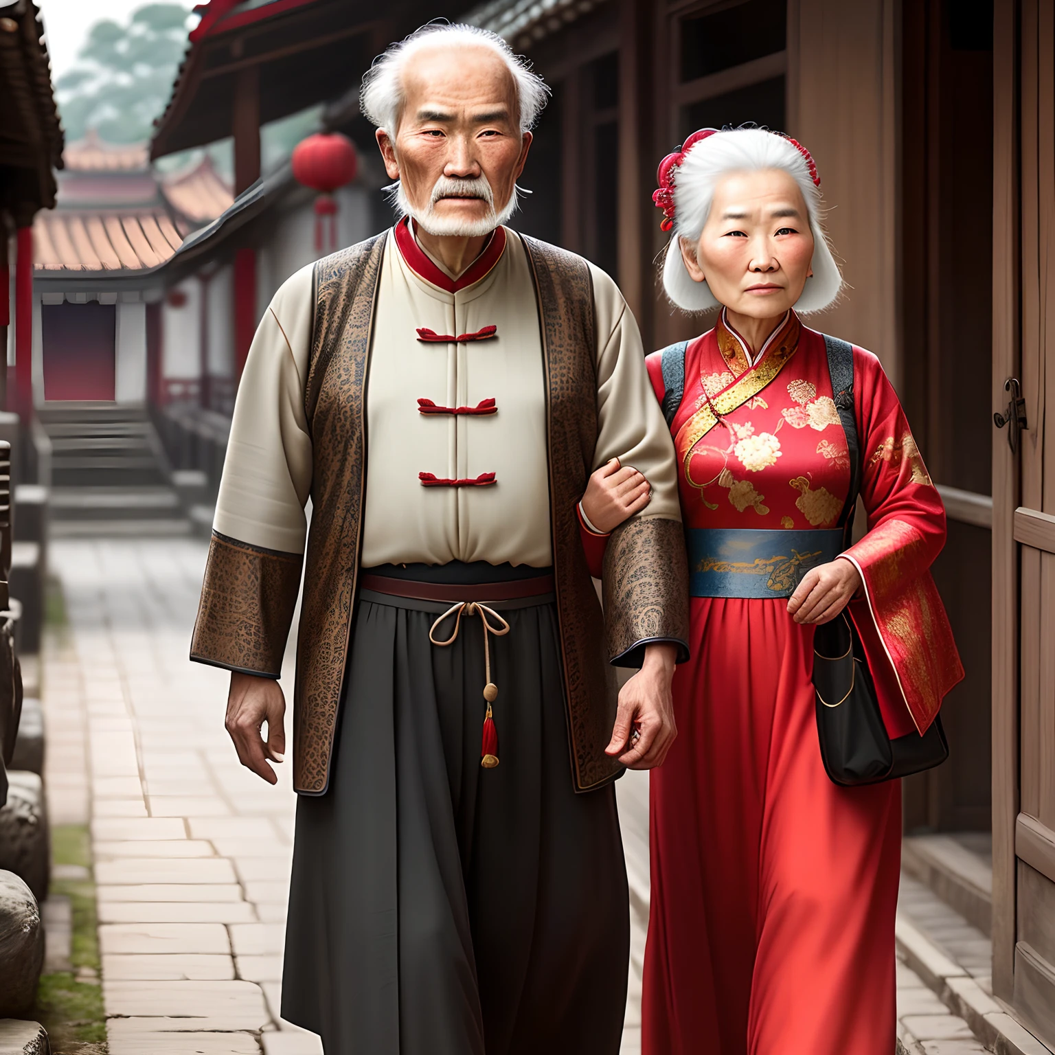 A old man,Ancient clothes,China-style,a women, a man