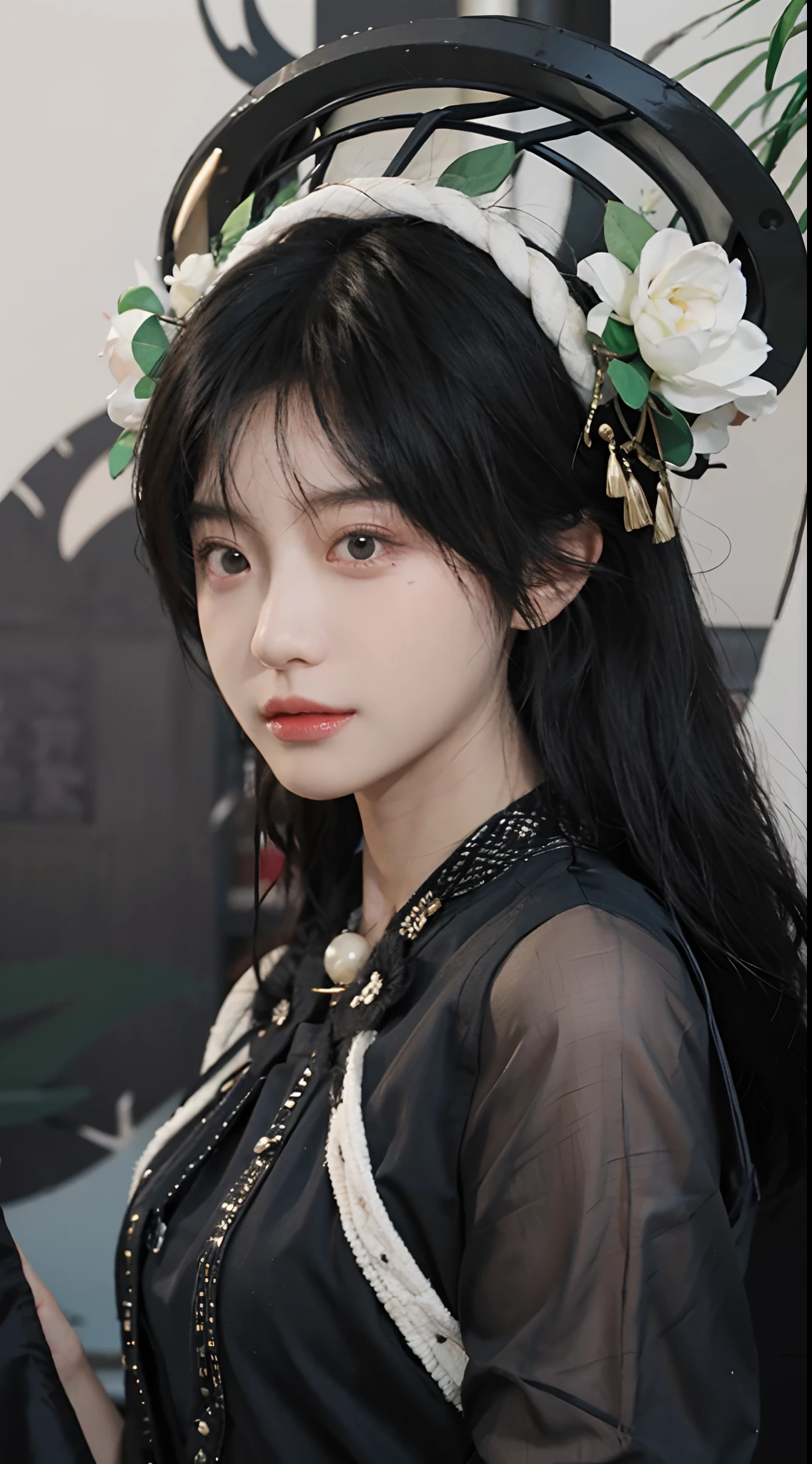 best qualtiy,tmasterpiece,超高分辨率,(realisticlying:1.4),a close up of a woman with long black hair wearing a black dress, Cai Xukun, gorgeous chinese models, Gorgeous young Korean woman, beautiful Korean women, yanjun cheng, Xianxia, full-body xianxia, xintong chen, ruan jia beautiful!, Beautiful young Korean woman, xision wu, Inspired by Huang Ji, gongbi