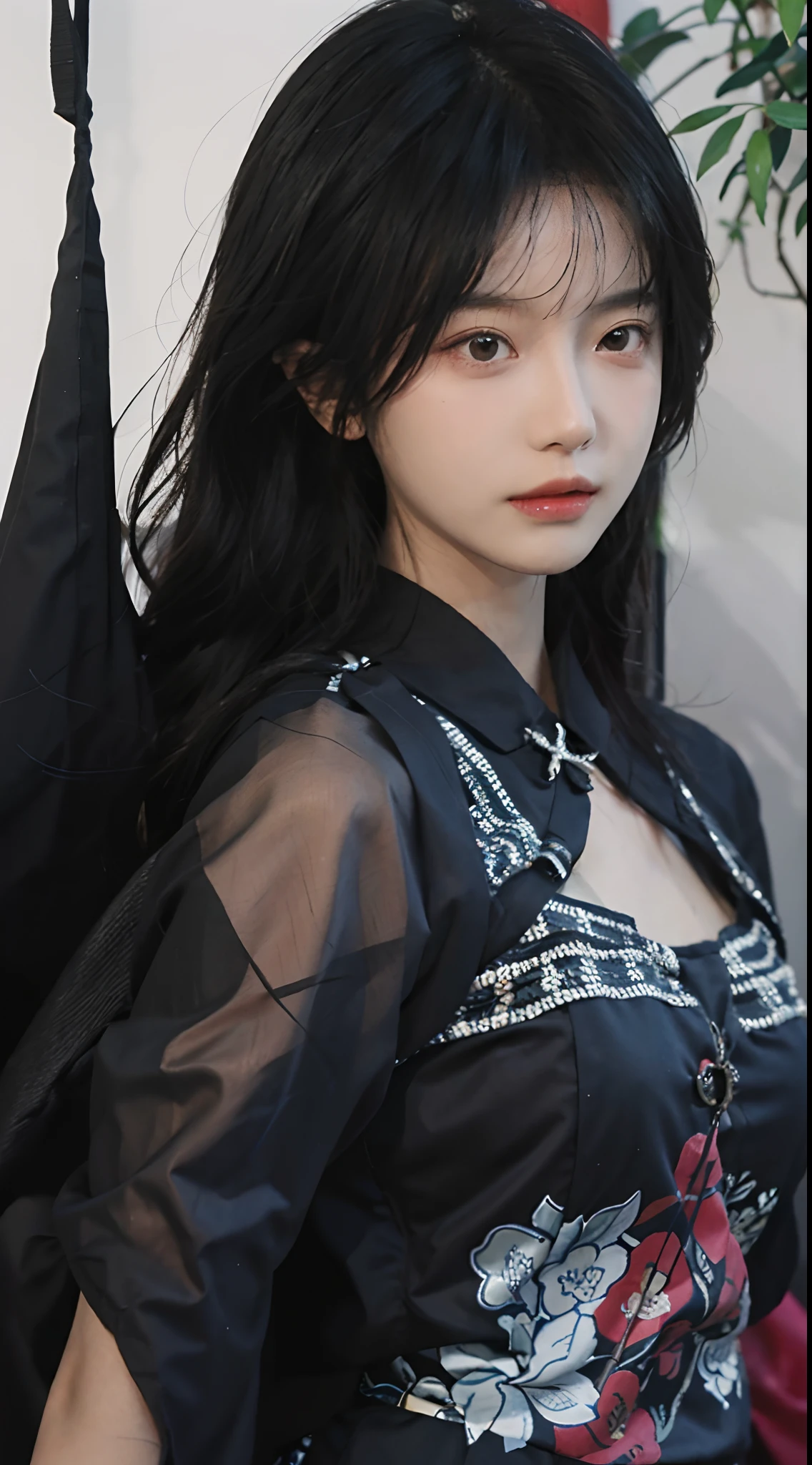 detailed、Japanese、charming beauty、seductive adult woman、Beautiful woman、sharp eyes、cool girl、wavy hair、flowing bangs、long black cheongsam、wide sleeve、evilの幹部、evil depravity、brainwashing、Mind control、lipstick、lip gloss、grin、evilな表情、evil、empty eyes、evil、night walk、vampire、Succubus、vampire、makeup brush