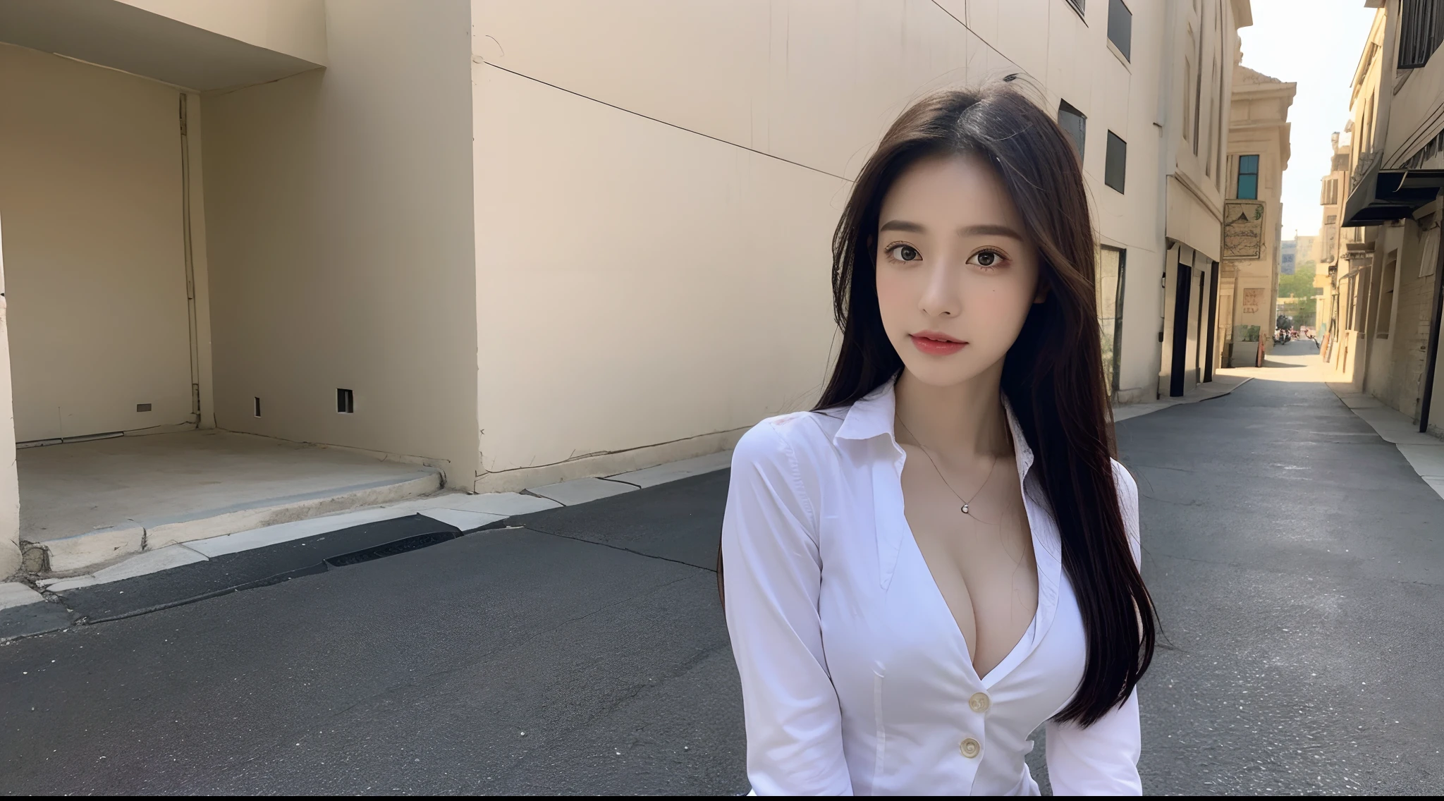 (High-resolution 8K raw photos are realistic,best qualtiy,),A girl,(JK school uniform,pleatedskirt,button- shirt),(half-body shots),(Long lavender hair),Skinny and small,beautidful eyes,Super detailed face,Beautiful woman,tight-fitting,Big breasts Thin waist,Bigchest,Teenage uncensored,cute female child,ng skin,20yr old,(Egyptian pyramids,outside,A desert),Sharpen,Chiffon,Front light,Solo,Perspectiva subjetiva,(中景 the scene is),Focus on the face,cleavage,Microlenses,Tattooed with