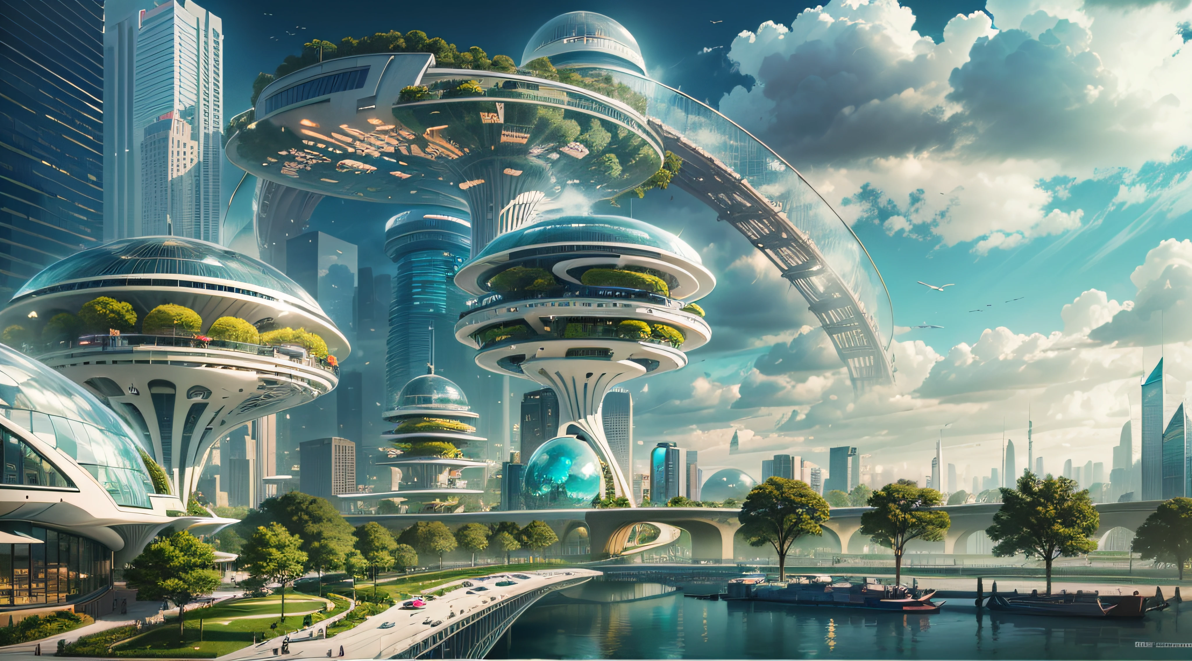 (Best quality,4K,8K,A high resolution,Masterpiece:1.2),Ultra-detailed,(Realistic,Photorealistic,photo-realistic:1.37),Futuristic floating city,Futuristic technology,Huge urban high-tech tablet platform,Airship,Floating in the sky,Futuristic city,Small airships around,High-tech hemispherical platform,Colorful lights,Advanced architecture,modernn architecture,skyscrapper,Access the cloud,Scenic beauty,view over city,Impressive design,Blend seamlessly with nature,energetic and vibrant atmosphere,Futuristic transportation system,Parking is suspended,Transparent path,Lush greenery,Sky gardens,cascading waterfalls,Magnificent skyline,reflections on the water,Sparkling river,Architectural innovation,futuristic skyscrapers,Transparent dome,The shape of the building is unusual,Elevated walkway,Impressive skyline,Glowing lights,Futuristic technology,Minimalist design,Scenic spots,Panoramic view,Cloud Piercing Tower,Vibrant colors,epic sunrise,epic sunset,Dazzling light display,magical ambiance,The future city,Urban Utopia,LuxuryLifestyle,Innovative energy,sustainable development,Smart city technology,Advanced infrastructure,Tranquil atmosphere,Nature and technology live in harmony,Awesome cityscape,Unprecedented urban planning,Architecture connects seamlessly with nature,High-tech metropolis,A cutting-edge engineering marvel,The future of urban living,Visionary architectural concept,Energy-efficient buildings,Harmony with the environment,A city floating above the clouds,Utopian dreams become reality,The possibilities are endless,State-of-the-art transportation network,Green energy integration,Innovative materials,Impressive holographic display,Advanced communication system,Breathtaking aerial view,Quiet and peaceful environment,Modernist aesthetics,Ethereal beauty