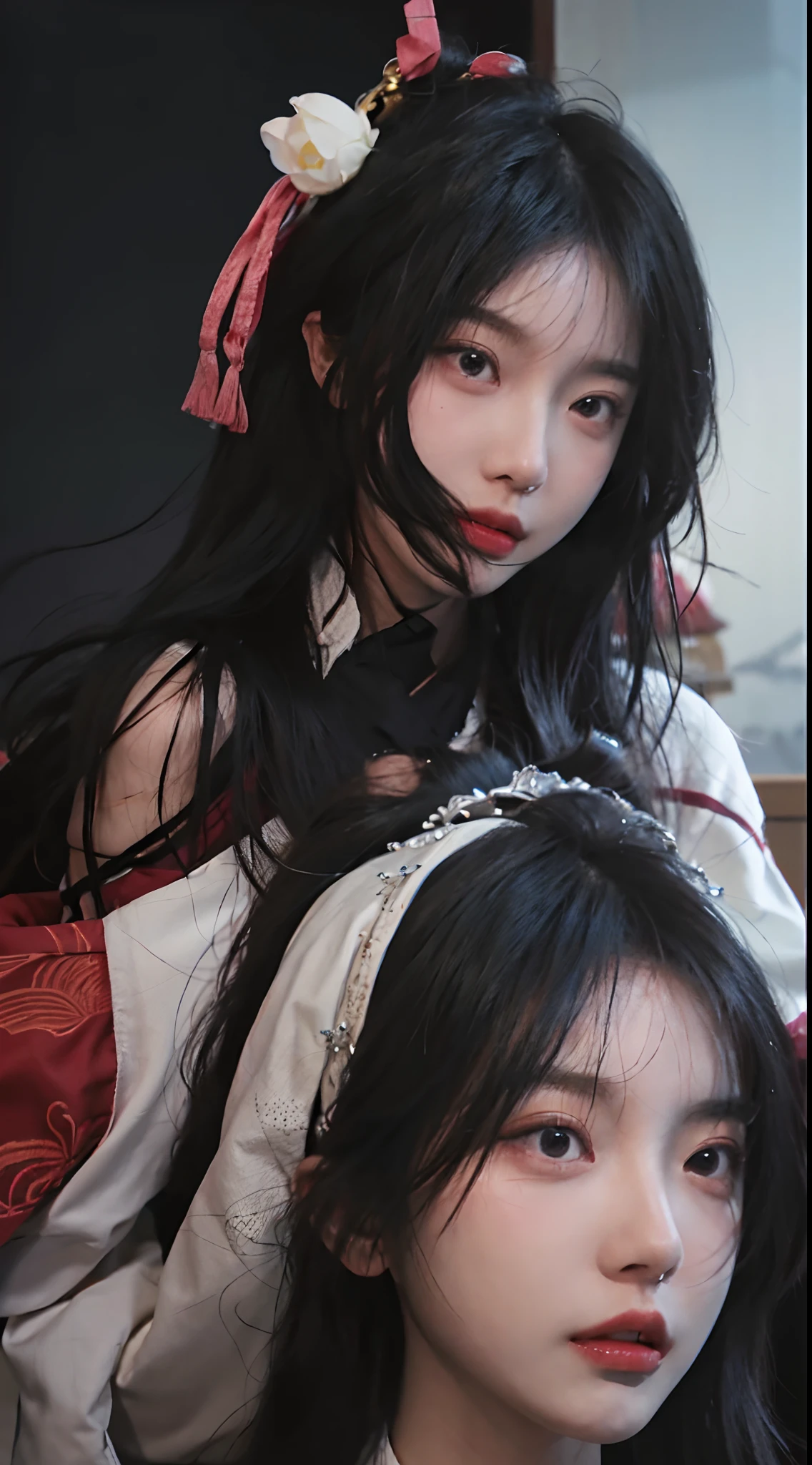 best qualtiy，tmasterpiece，超高分辨率，（realisticlying：1.4），a close up of a woman with long black hair wearing a black dress, Cai Xukun, gorgeous chinese models, Gorgeous young Korean woman, beautiful Korean women, yanjun cheng, Xianxia, full-body xianxia, xintong chen, ruan jia beautiful!, Beautiful young Korean woman, xision wu, Inspired by Huang Ji, gongbi
