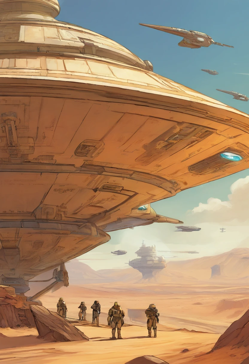 starship trooper, near the ship, close-up, ship in the background, planet Tatooine, concept art by Magalie Villeneuve, trending on cg society, antipodeans, reimagined by industrial light and magic, filmstill ""Star Wars"": The Old Republic", concept art by Ralph McQuarrie