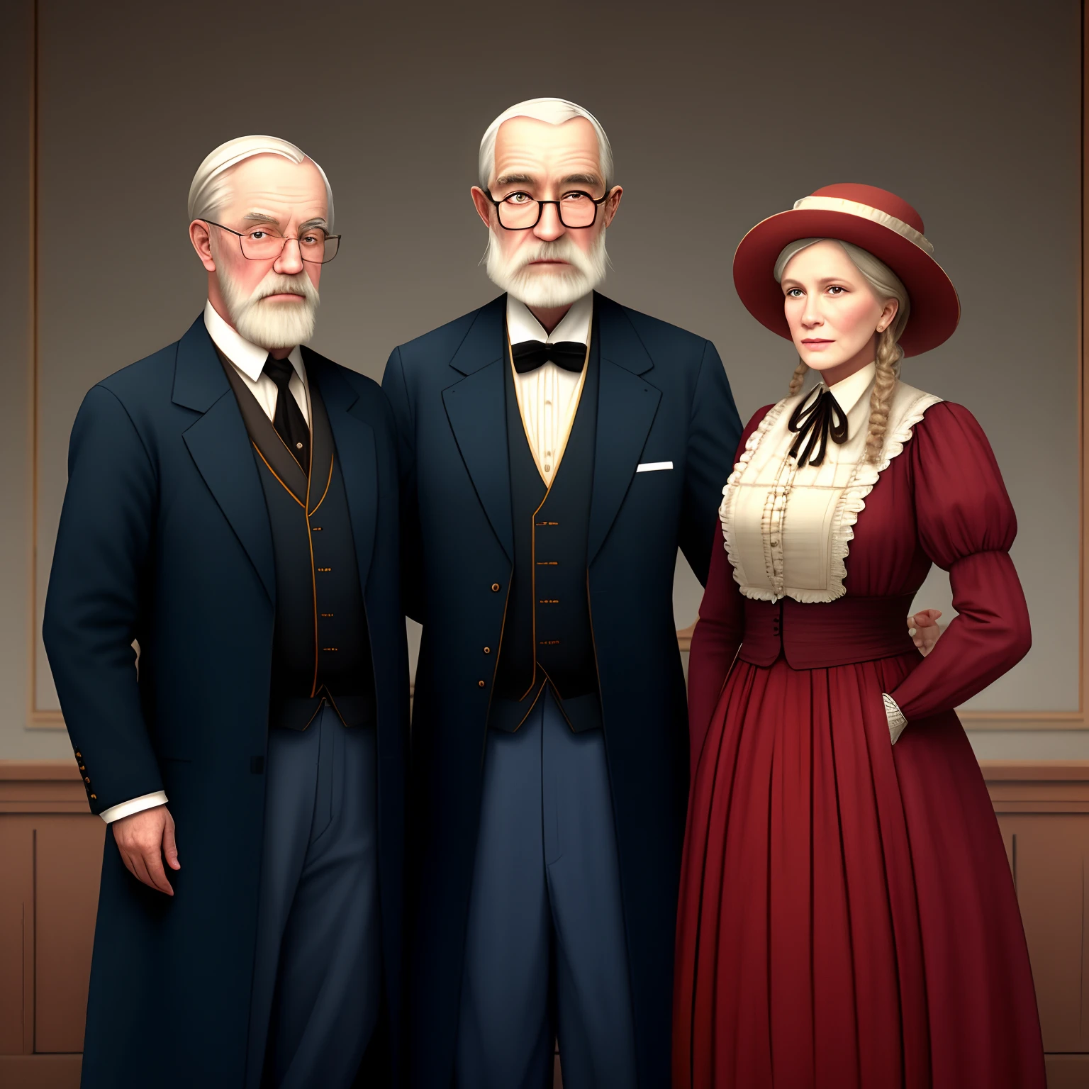 Two old men,period costume,A woman, A man