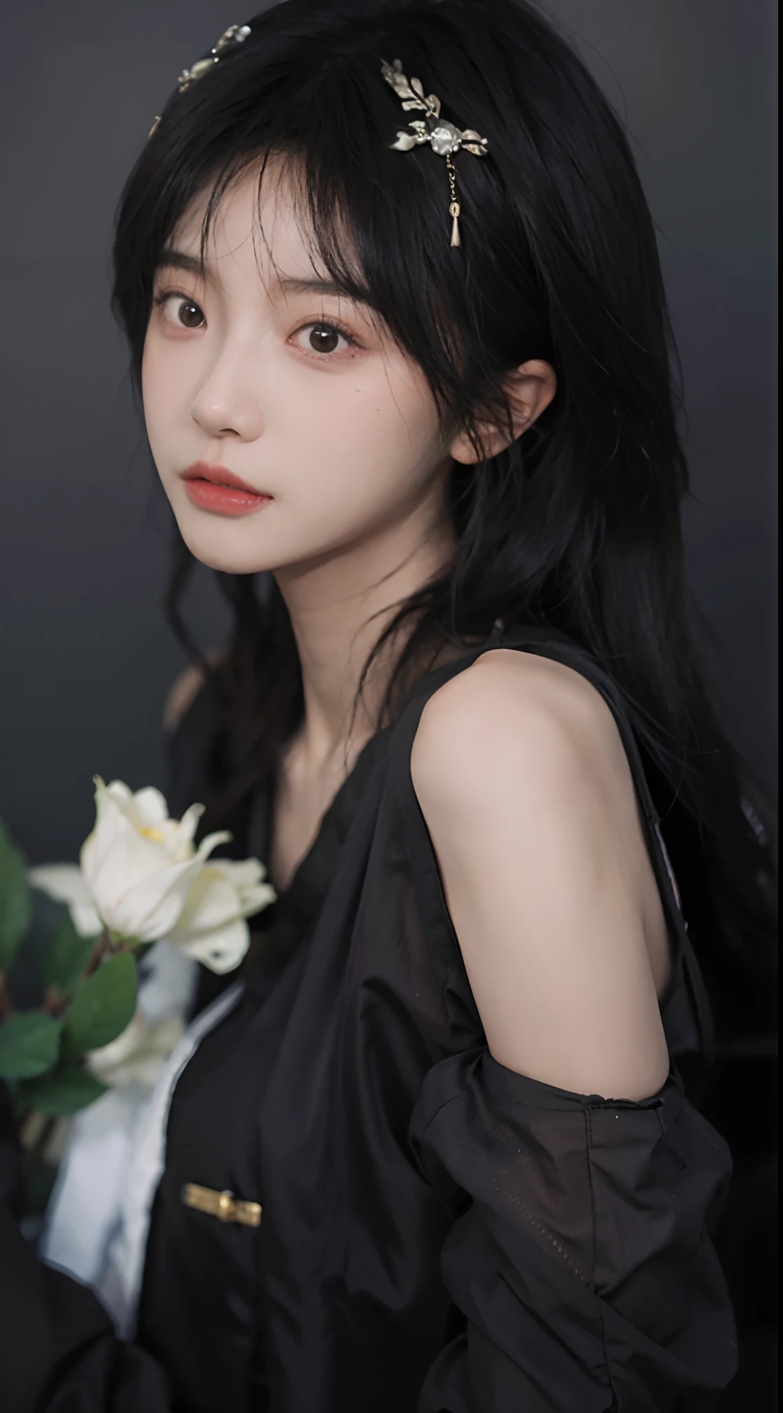 best qualtiy,tmasterpiece,超高分辨率,(realisticlying:1.4),a close up of a woman with long black hair wearing a black dress, Cai Xukun, gorgeous chinese models, Gorgeous young Korean woman, beautiful Korean women, yanjun cheng, Xianxia, full-body xianxia, xintong chen, ruan jia beautiful!, Beautiful young Korean woman, xision wu, Inspired by Huang Ji, gongbi