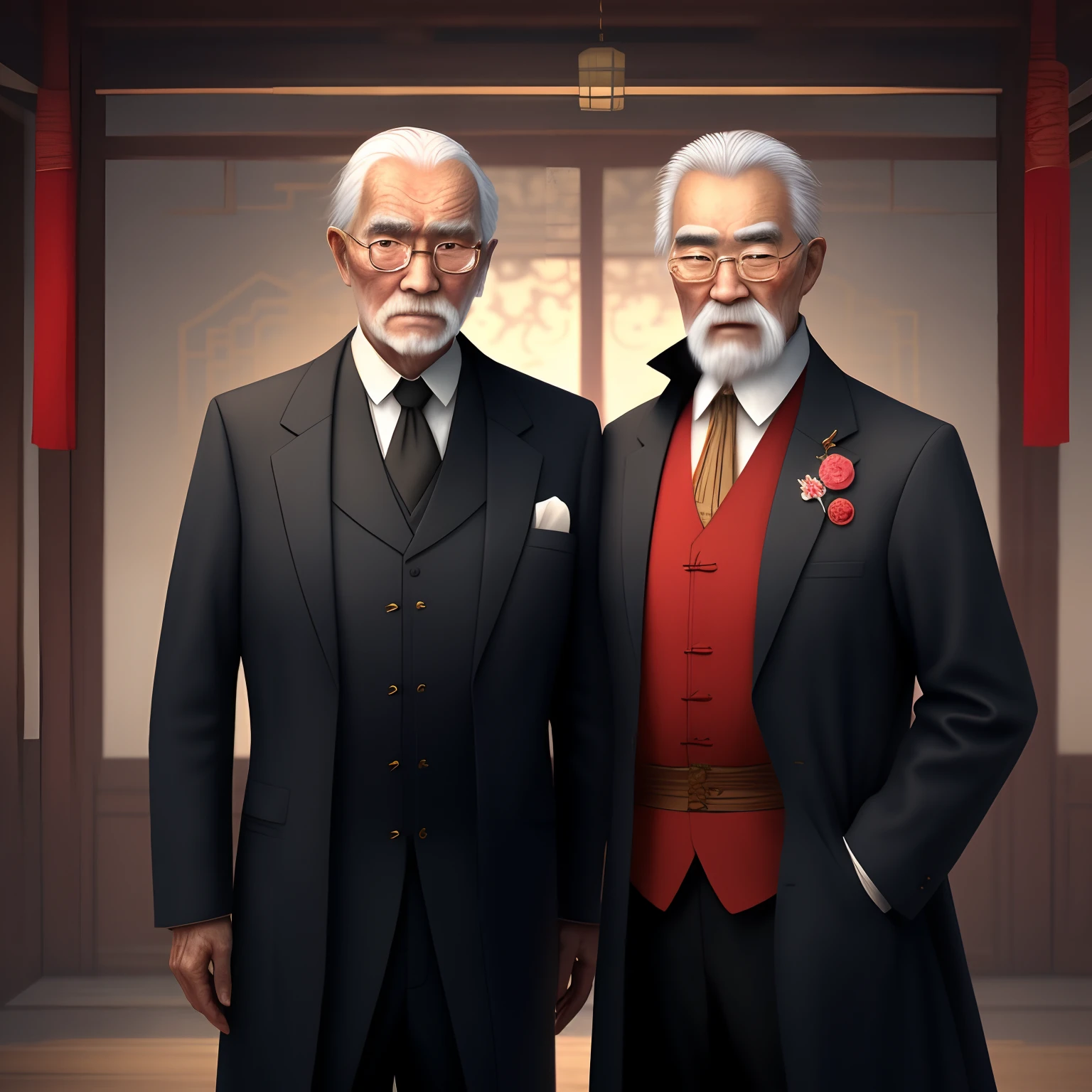 a old man，period costume，China-style，a women, A man