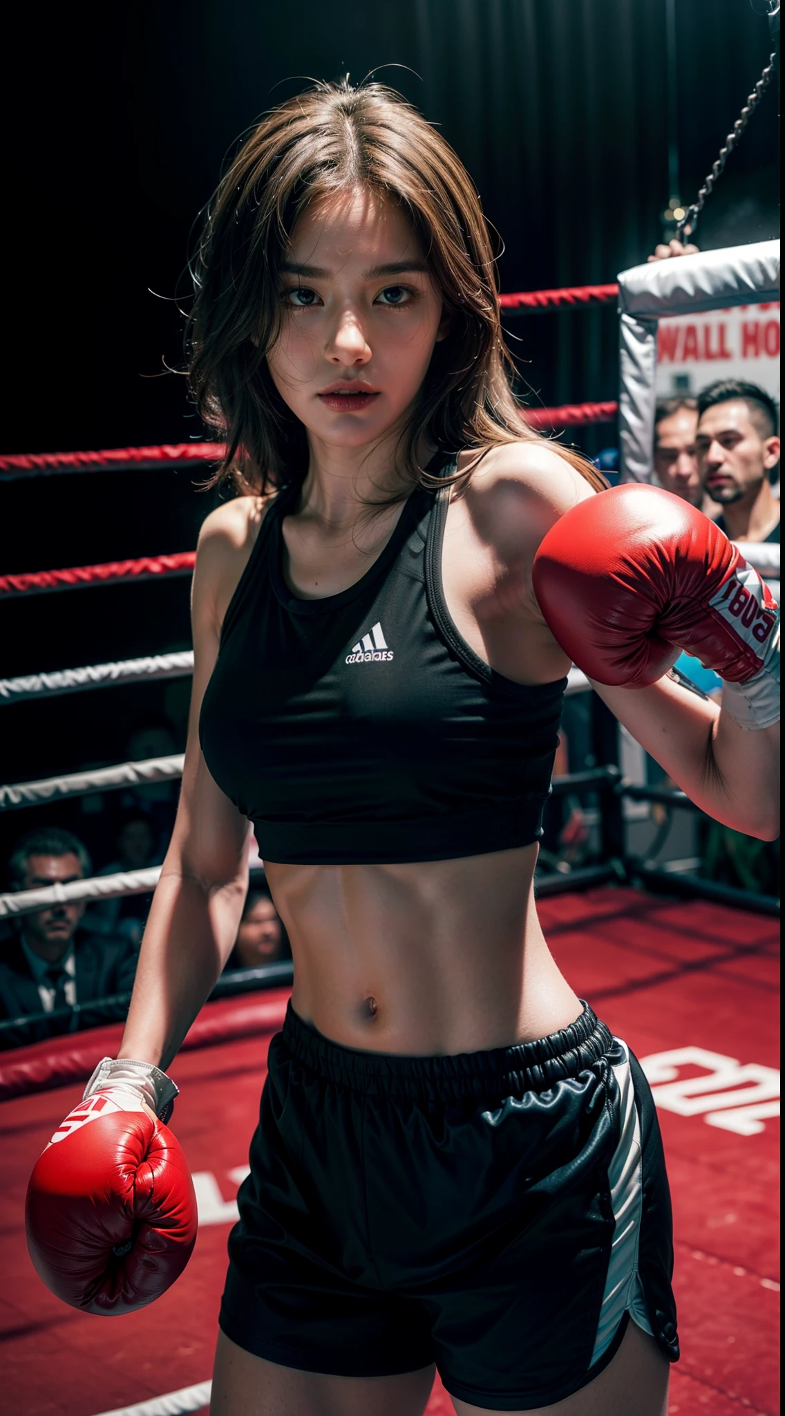 (original) , (very detailed wallpaper) , (best quality) , (masterpiece) , photographic reality, realistic, very detailed illustrations, (1 girl) , beautiful eyes, (delicate face) , perfect detail, (best lighting) , (super complex details) ,
(boxing girl) , (aggressive punching) , sweat, heavy breathing, (oppressive attack) , (boxing ring) , athletic shorts, perfect detail, perfect fingers, perfect limbs, impact, (shiny skin) , abs, muscles, waistline,boxing shorts, fist fight,
4K unified, (super detailed CG: 1.2) , (8K: 1.2) , realistic, octane renderingblonde long hair, midshot, centered image, ultra detail, extremely face detail, extremely eye detail, eyes on viewer, eyes on camera