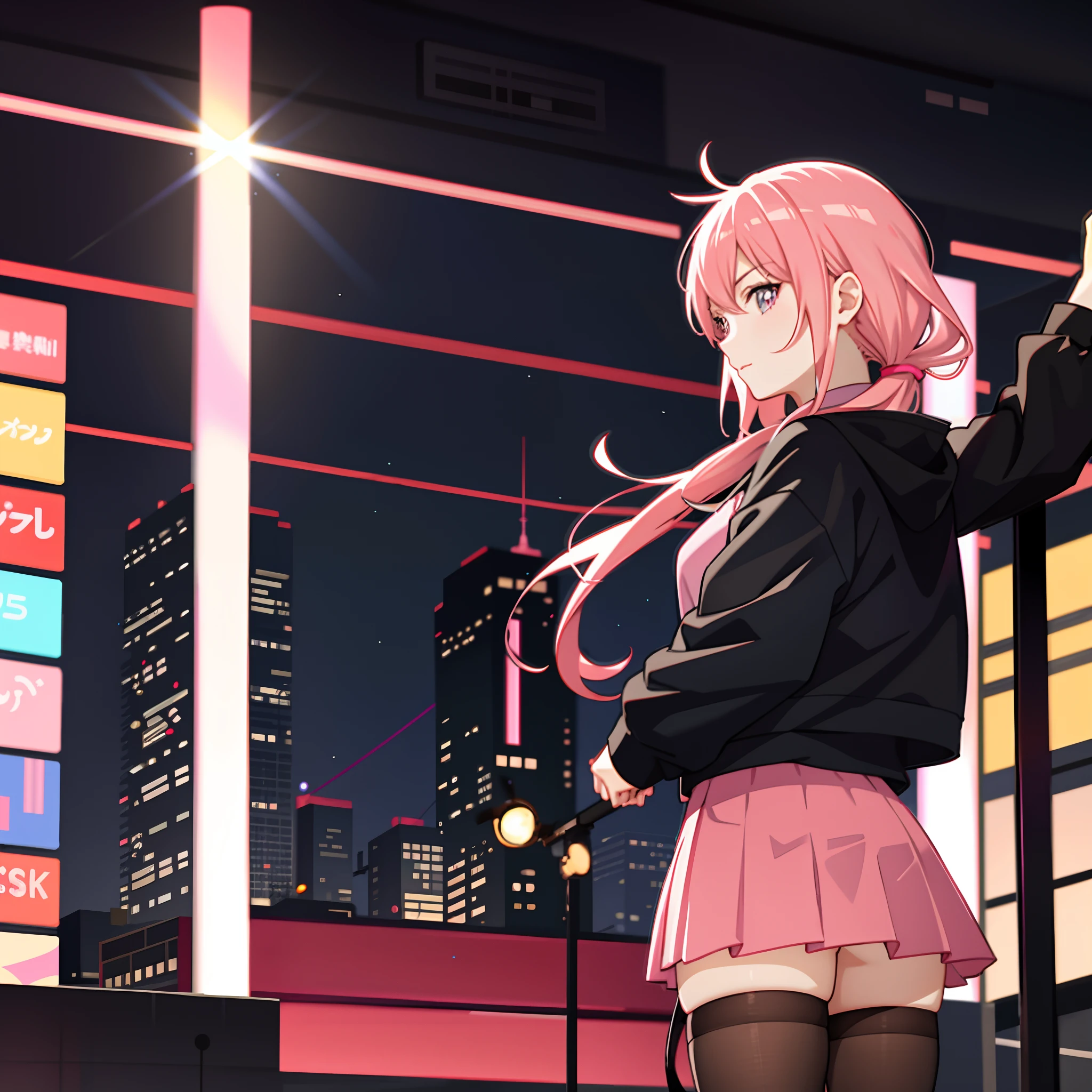 anime girl in a pink skirt in a city at night, anime style 4 k, best anime 4k konachan wallpaper, anime moe artstyle, anime art wallpaper 8 k, nightcore, 4k anime wallpaper, anime art wallpaper 4k, anime art wallpaper 4 k, anime wallpaper 4k, anime wallpaper 4 k, anime style. 8k