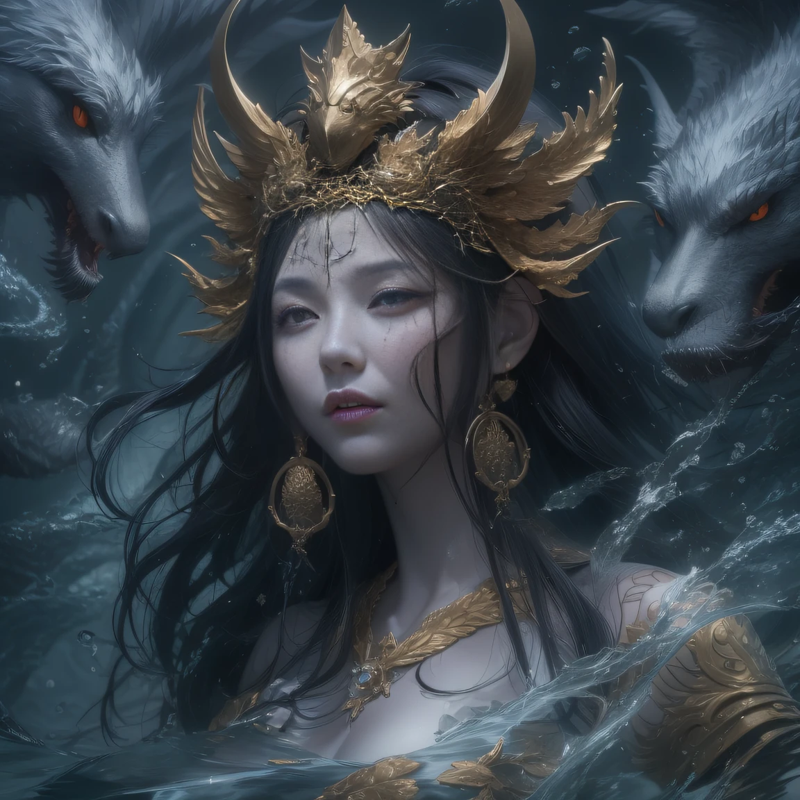 （（Storyboard:1.8, Hyper-realistic_layout））Water Goddess（best qualtiy，8K,Masterpiece）When the water god appears，gold mask，Dragon and tiger cane，Only heard, unseen。 That whistle echoed for a long time，It's like a prelude to impending death。 The image of the great evil man penetrates into the hearts of the people in advance，Become everyone's nightmare。 Wait until the water god appears，Wearing leather，Plus a baseball bat covered with wire，Full of oppression，The goddess of water is also careful to hide her kindness。 Because goodwill can become a weakness for survival，Hiding goodness is the way to survive in troubled times。 Zombies are not scary，Humans are terrible。The god of water succeeded，Both are for their own protection，It is also to protect companions。 good vs evil，Two sides of the seemingly opposite，But in the goddess of water, There are two sides to the same body。 Face the enemy，The water god is cruel，No mercy。 Face people who want to protect，The goddess of water is also gentle and loving。（Water goddess soldier head）Tattooed with，Smoke billowed out，thin fog，Moonsnow，Flowing black hair，Flowing black hair，Flowing black hair，Flowing black hair，Flowing black hair，Flowing black hair，Flowing black hair，Flowing black hair，Flowing black hair，Flowing black hair，