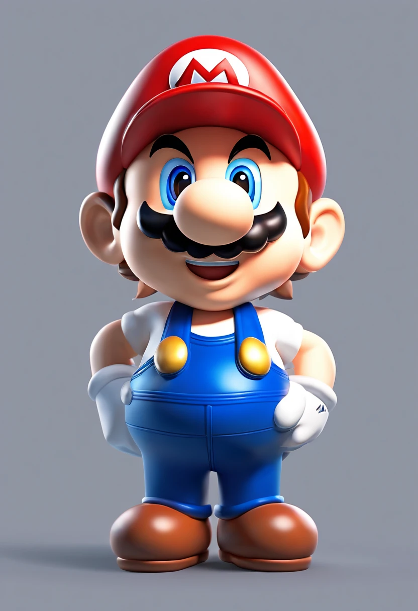 (Mario), character design, Nintendo Super Mario, (blue eyes, red hat, red suit, blue suspenders, white gloves, )super cute blind box style, chibi, full body, exaggerated expressions and actions, clean background, bright iridescent highlights, studio lighting, atmospheric lighting, with exquisite texture, high detail, high resolution, c4d, 3D, Blender, 8k, best quality, ultra high definition