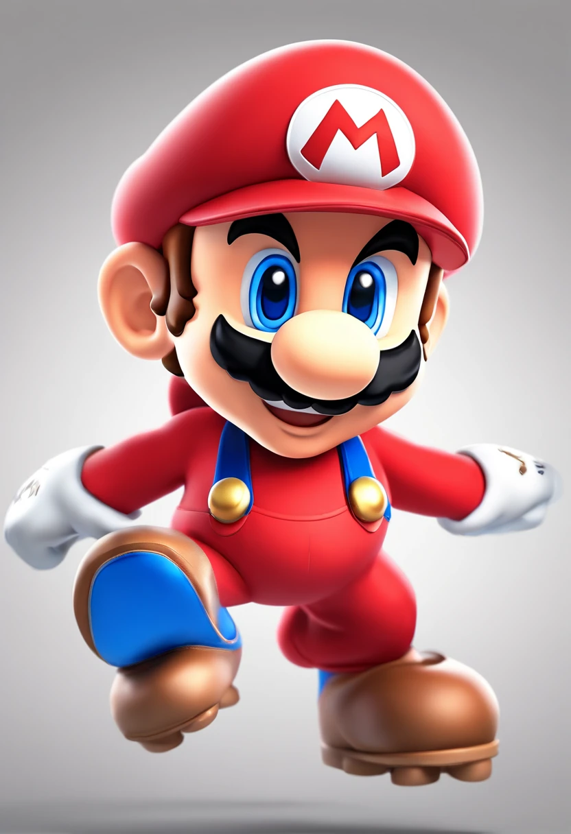 (Mario), character design, Nintendo Super Mario, (blue eyes, red hat, red suit, blue suspenders, white gloves, )super cute blind box style, chibi, full body, exaggerated expressions and actions, clean background, bright iridescent highlights, studio lighting, atmospheric lighting, with exquisite texture, high detail, high resolution, c4d, 3D, Blender, 8k, best quality, ultra high definition