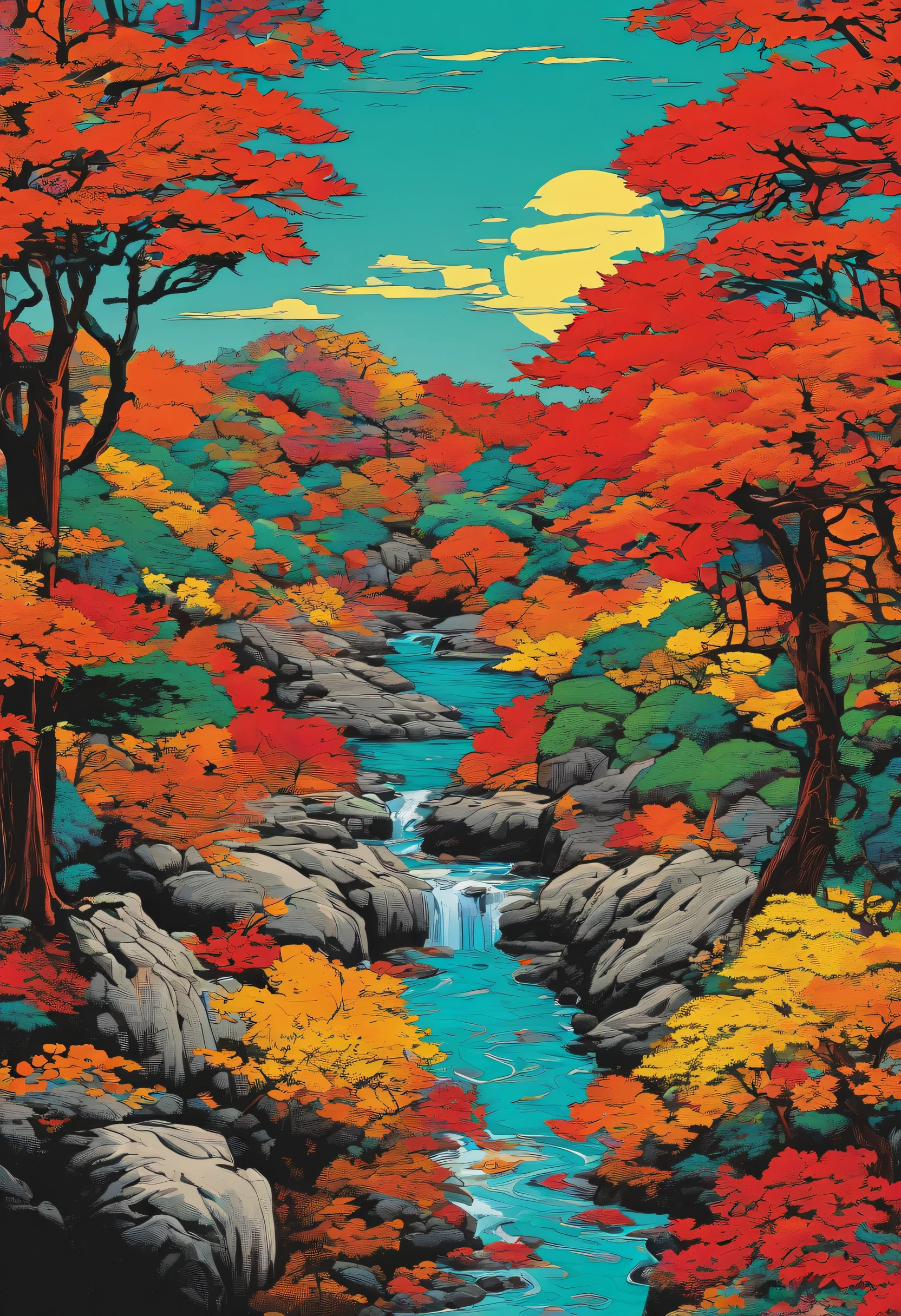 (japanese-inspired),(Cliffs covered with many autumn leaves),Ultra-long viewing angle,no man,scenecy,best qualtiy,detaileds
