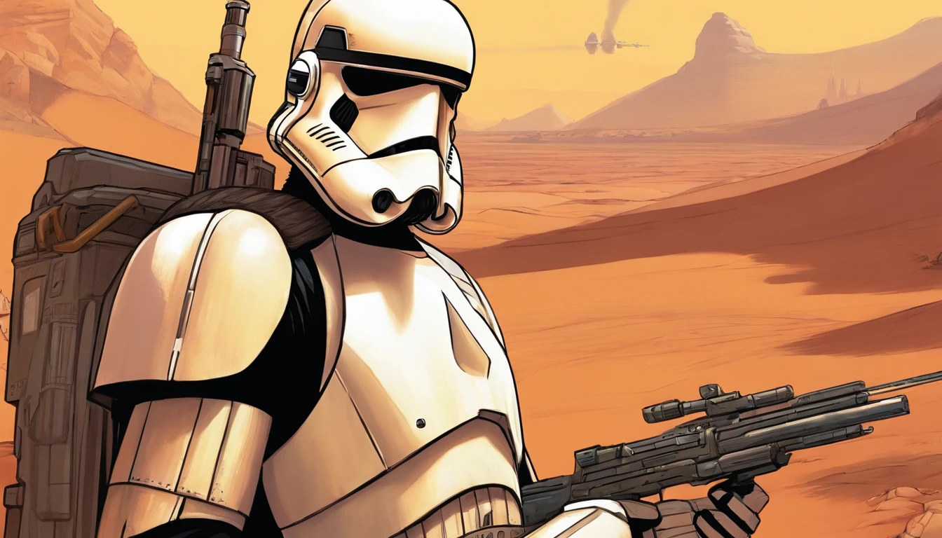 close-up portrait, Imperial Stormtrooper, planet Tatooine, concept art by Magalie Villeneuve, trending on cg society, antipodeans, reimagined by industrial light and magic, filmstill ""Star Wars"": The Old Republic", concept art by Ralph McQuarrie