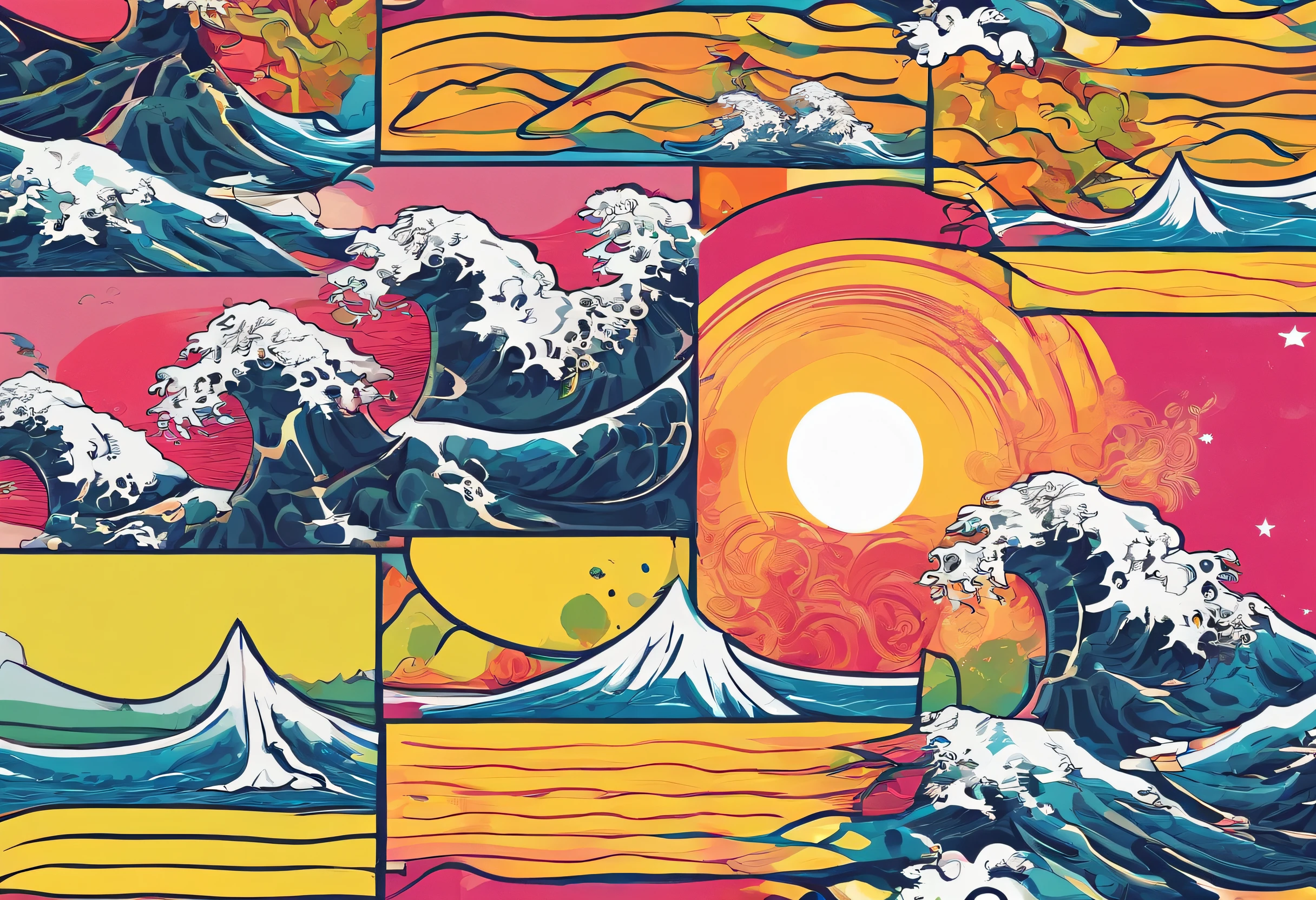 （japanese-inspired），（raging sea、splashing waves、Sunnyday），Ultra-long viewing angle，no man，scenecy，best qualtiy，detaileds