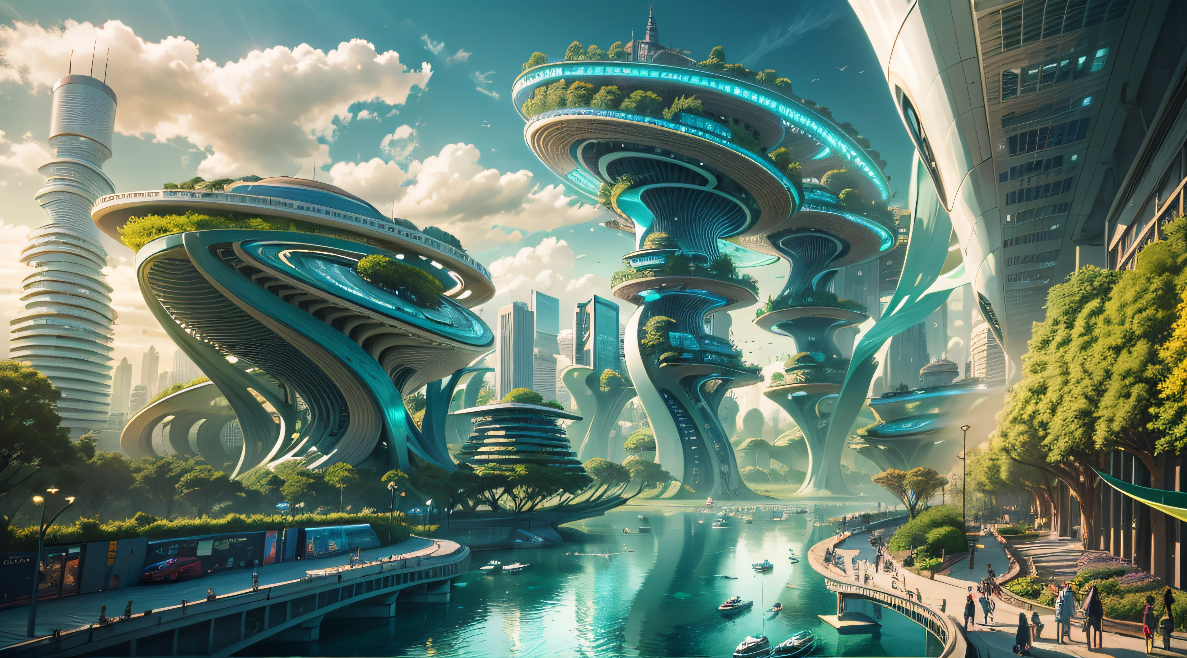 (Best quality,4K,8K,A high resolution,Masterpiece:1.2),Ultra-detailed,(Realistic,Photorealistic,photo-realistic:1.37),Futuristic floating city,Futuristic technology,Huge urban high-tech tablet platform,Airship,Floating in the sky,Futuristic city,Small airships around,High-tech hemispherical platform,Colorful lights,Advanced architecture,modernn architecture,skyscrapper,Access the cloud,Scenic beauty,view over city,Impressive design,Blend seamlessly with nature,energetic and vibrant atmosphere,Futuristic transportation system,Parking is suspended,Transparent path,Lush greenery,Sky gardens,cascading waterfalls,Magnificent skyline,reflections on the water,Sparkling river,Architectural innovation,futuristic skyscrapers,Transparent dome,The shape of the building is unusual,Elevated walkway,Impressive skyline,Glowing lights,Futuristic technology,Minimalist design,Scenic spots,Panoramic view,Cloud Piercing Tower,Vibrant colors,epic sunrise,epic sunset,Dazzling light display,magical ambiance,The future city,Urban Utopia,LuxuryLifestyle,Innovative energy,sustainable development,Smart city technology,Advanced infrastructure,Tranquil atmosphere,Nature and technology live in harmony,Awesome cityscape,Unprecedented urban planning,Architecture connects seamlessly with nature,High-tech metropolis,A cutting-edge engineering marvel,The future of urban living,Visionary architectural concept,Energy-efficient buildings,Harmony with the environment,A city floating above the clouds,Utopian dreams become reality,The possibilities are endless,State-of-the-art transportation network,Green energy integration,Innovative materials,Impressive holographic display,Advanced communication system,Breathtaking aerial view,Quiet and peaceful environment,Modernist aesthetics,Ethereal beauty