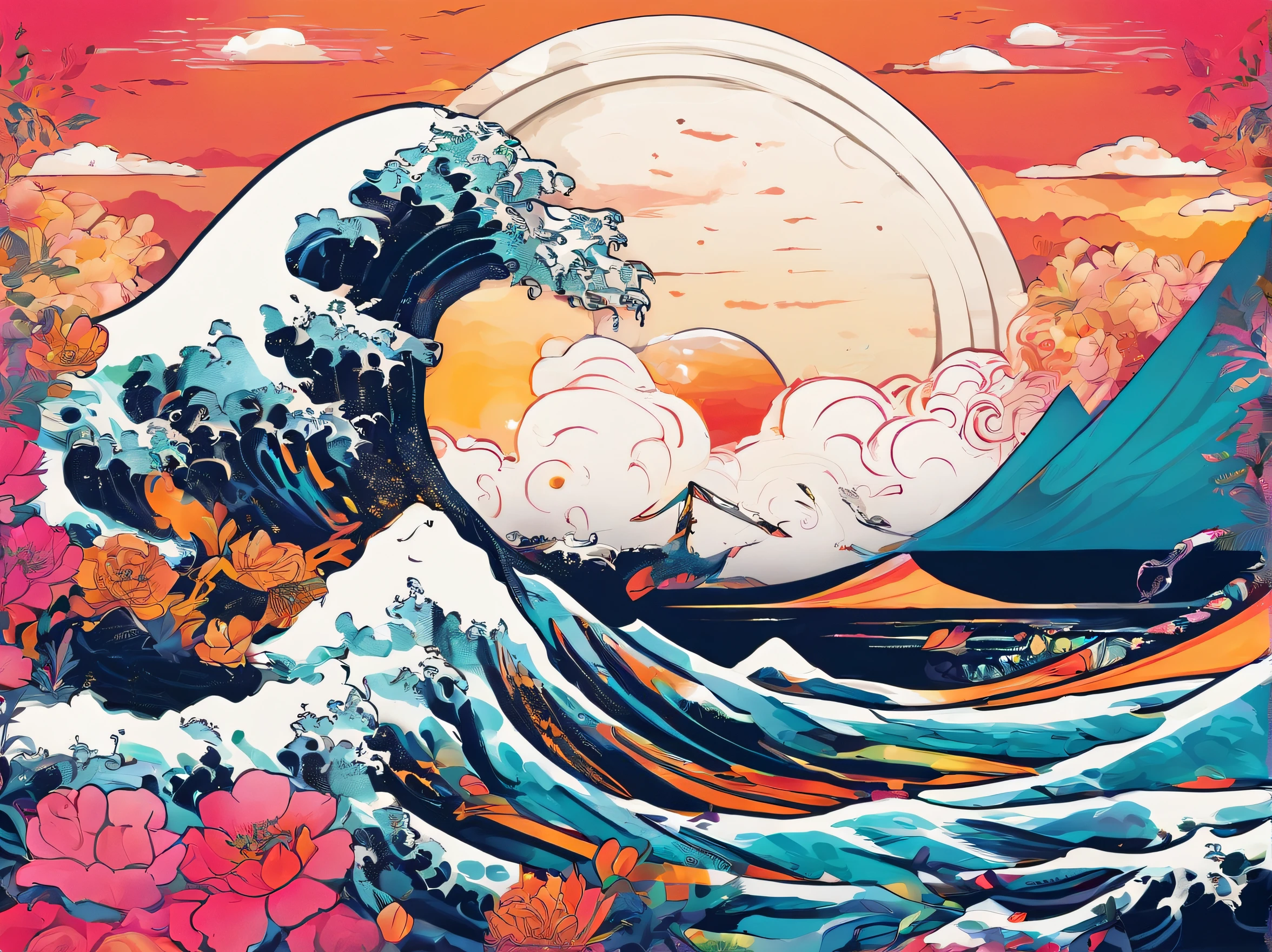 (japanese-inspired),(raging sea、splashing waves、Sunnyday),Ultra-long viewing angle,no man,scenecy,best qualtiy,detaileds