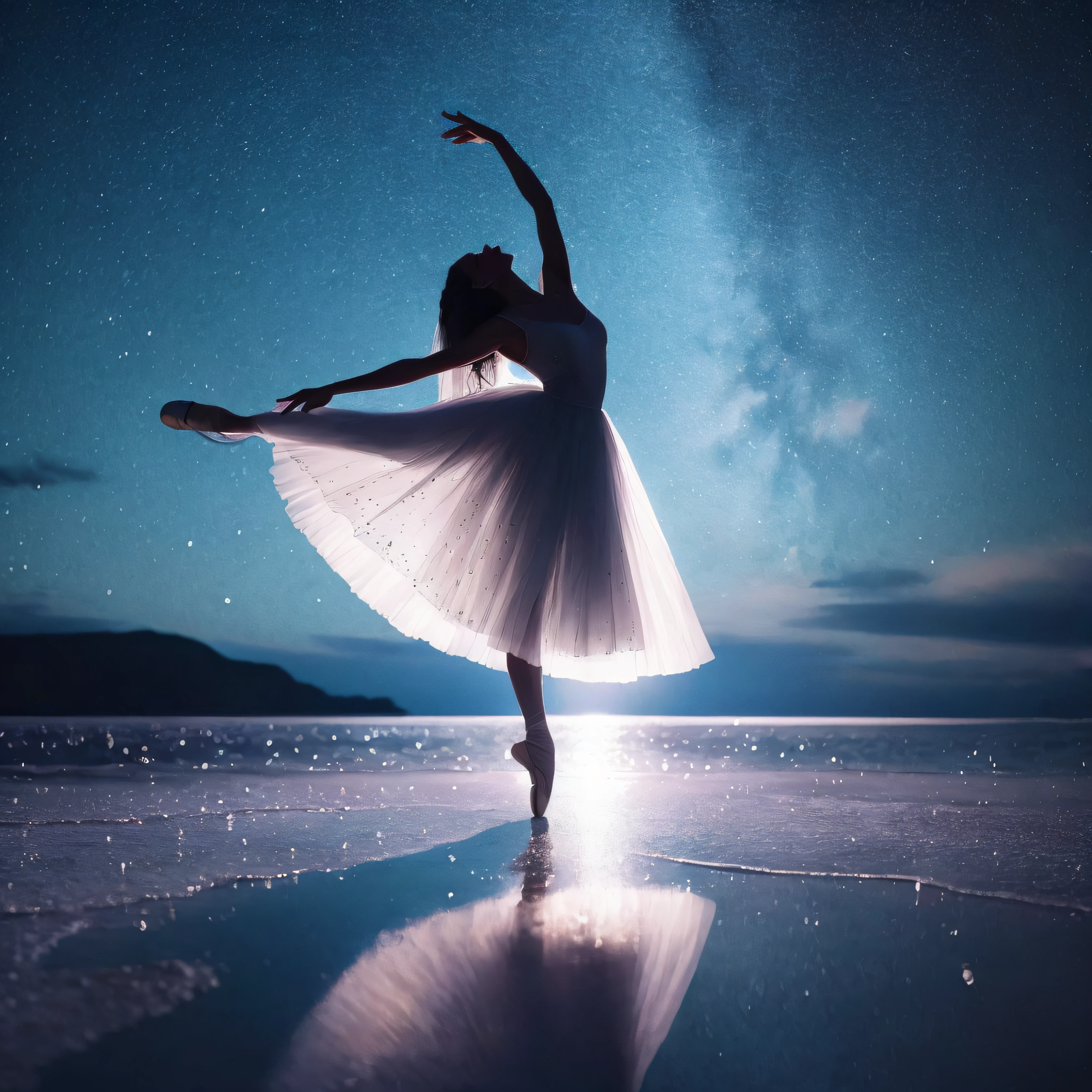 Alafed image of woman in white dress dancing on the beach, Dancing gracefully, whirling, Ballet dancer, ballerina, The Aesthetics of Dark Dance Photography, ballet, by Alexander Kucharsky, dark ballerina, Beautiful pictures, ballet performance photography, Mikko Lagerstedt, ballet pose, marc adamus, by Marie Bashkirtseff, by Giorgio Cavallon