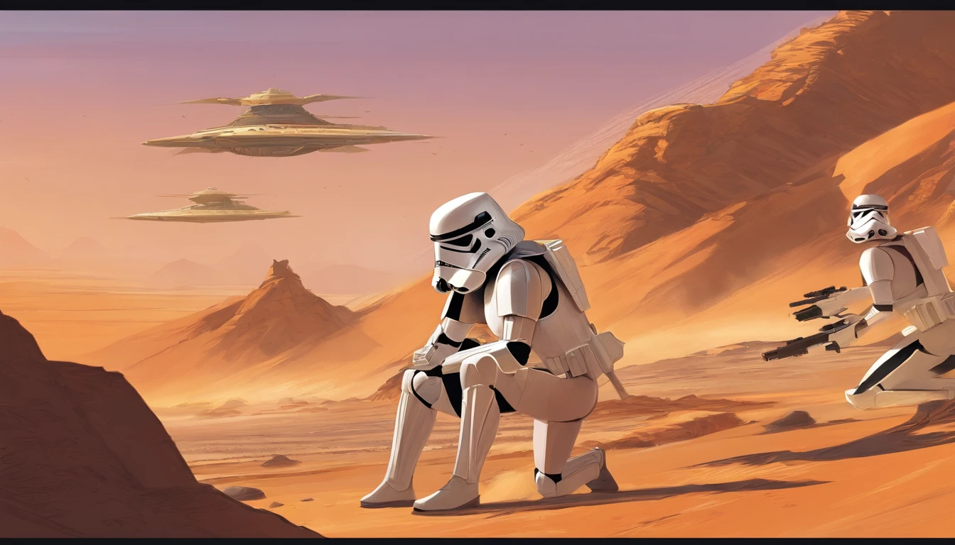 extreme close up portrait, Imperial Stormtrooper, Planet Tatooine, concept art by Magalie Villeneuve, trending on cg society, antipodeans, reimagined by industrial light and magic, filmstill """"Star Wars"""": The Old Republic", concept art by Ralph McQuarrie