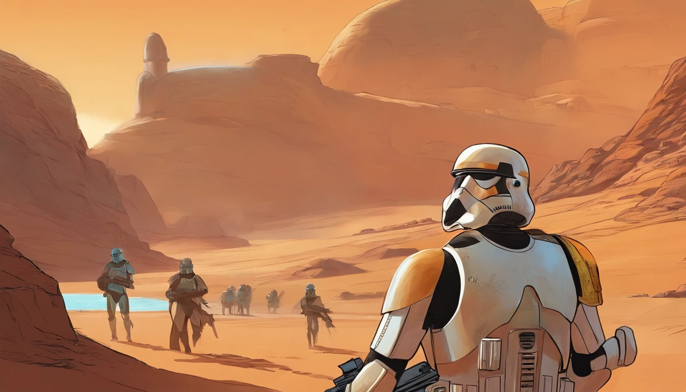 extreme close up portrait, Imperial Stormtrooper, Planet Tatooine, concept art by Magalie Villeneuve, trending on cg society, antipodeans, reimagined by industrial light and magic, filmstill """"Star Wars"""": The Old Republic", concept art by Ralph McQuarrie