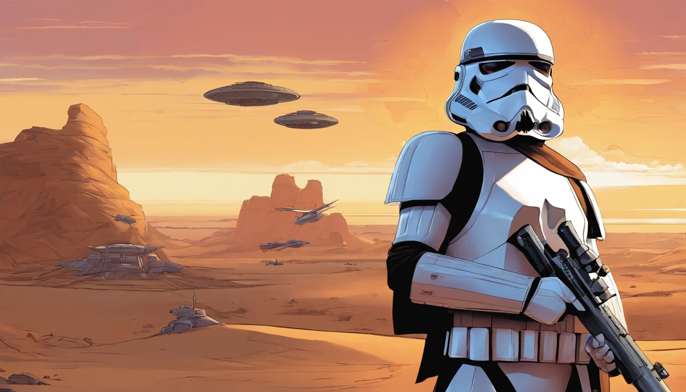 Macro, portrait, Imperial Stormtrooper, Planet Tatooine, concept art by Magalie Villeneuve, trending on cg society, antipodeans, reimagined by industrial light and magic, filmstill """Star Wars""": The Old Republic", concept art by Ralph McQuarrie