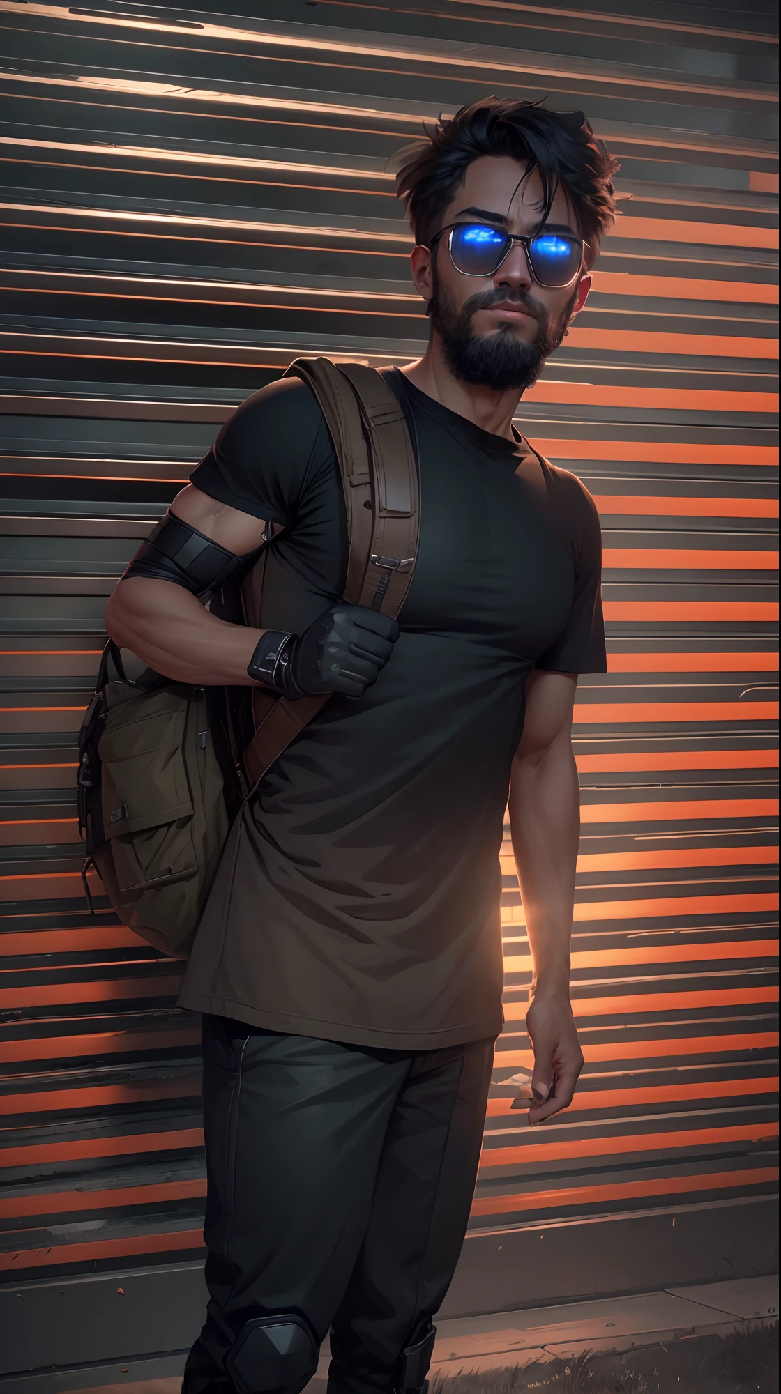 Unreal engine 5 8k UHD of young man militry soldier with dark unifrom and rifle, ammo belt, militry bulletproof vest, cargo pants, glove, radio, grenade 1.2 glowing eyes 1.1 super model 1.4 muscculur 1.3 steampunk city background, best quality, stylish, rutkowski, hdr intricate details, hyper details, cinematic, rim light, danger atmosphere,