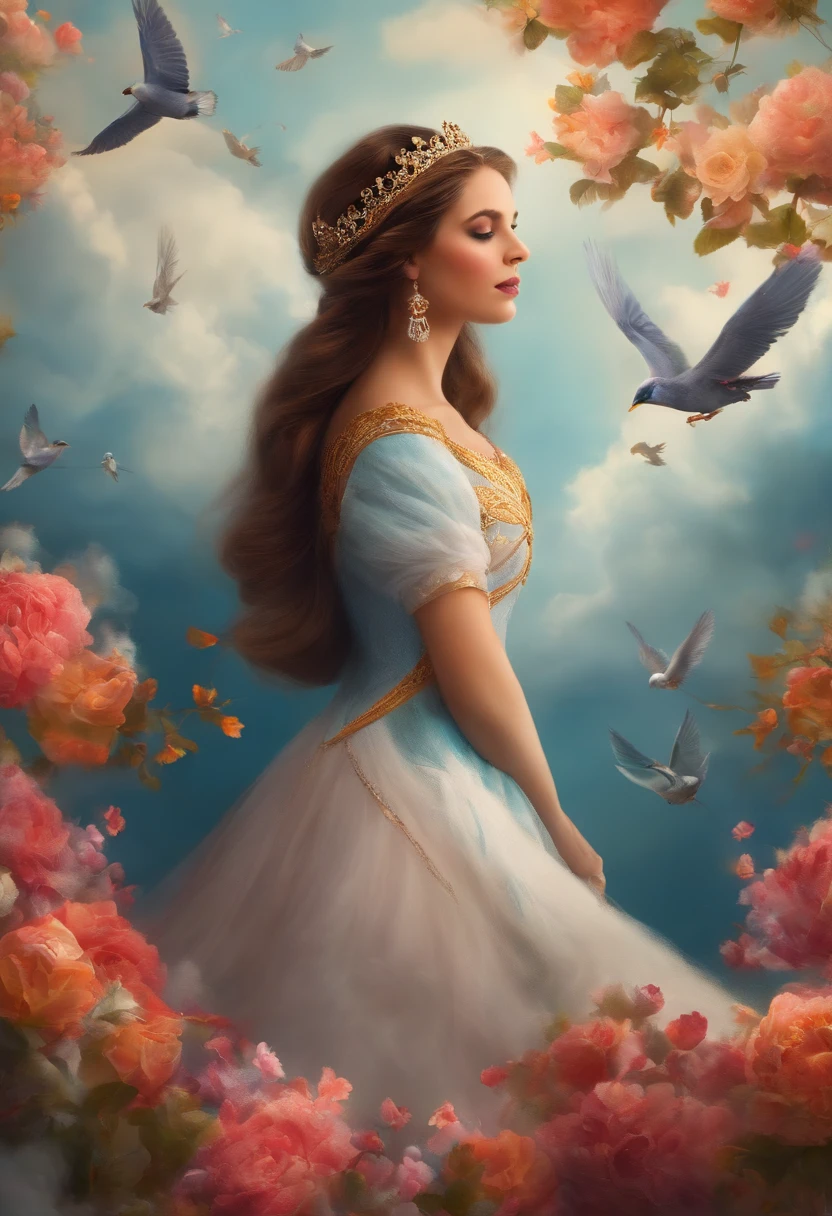 Princess, flies on a cloud, Birds