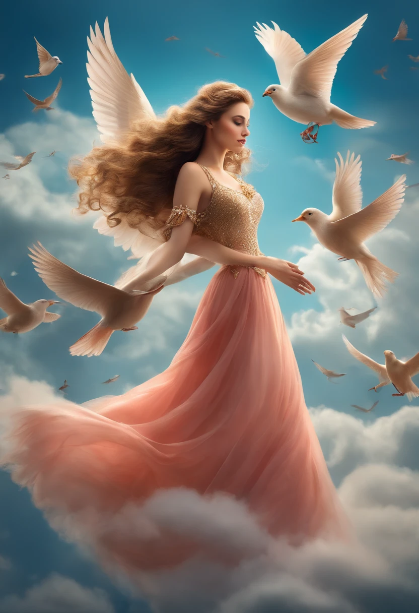 Princess, flies on a cloud, Birds