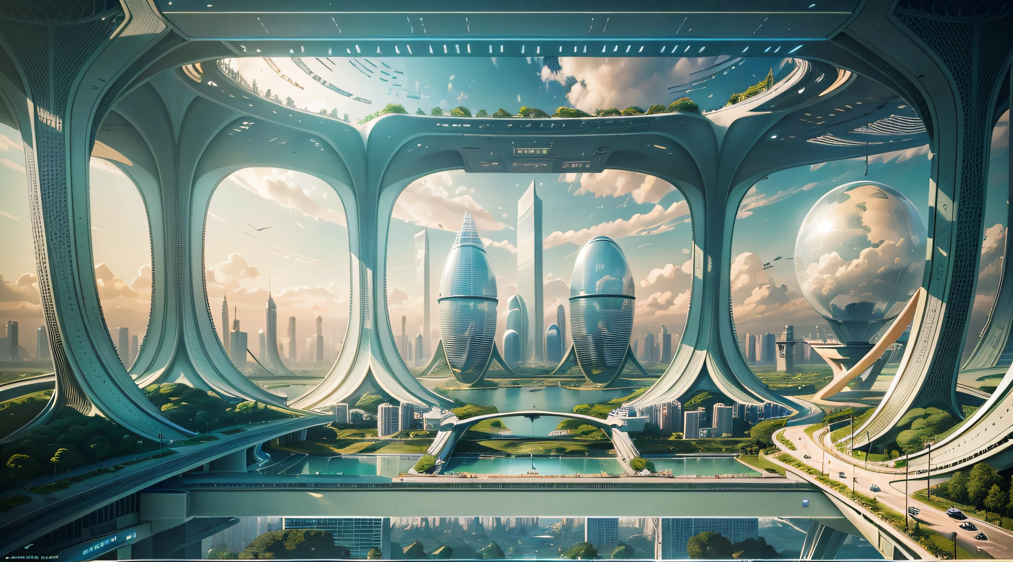 (Best quality,4K,8K,A high resolution,Masterpiece:1.2),Ultra-detailed,(Realistic,Photorealistic,photo-realistic:1.37),Futuristic floating city,Futuristic technology,Huge urban high-tech tablet platform,Airship,Floating in the sky,Futuristic city,Small airships around,High-tech hemispherical platform,Colorful lights,Advanced architecture,modernn architecture,skyscrapper,Access the cloud,Scenic beauty,view over city,Impressive design,Blend seamlessly with nature,energetic and vibrant atmosphere,Futuristic transportation system,Parking is suspended,Transparent path,Lush greenery,Sky gardens,cascading waterfalls,Magnificent skyline,reflections on the water,Sparkling river,Architectural innovation,futuristic skyscrapers,Transparent dome,The shape of the building is unusual,Elevated walkway,Impressive skyline,Glowing lights,Futuristic technology,Minimalist design,Scenic spots,Panoramic view,Cloud Piercing Tower,Vibrant colors,epic sunrise,epic sunset,Dazzling light display,magical ambiance,The future city,Urban Utopia,LuxuryLifestyle,Innovative energy,sustainable development,Smart city technology,Advanced infrastructure,Tranquil atmosphere,Nature and technology live in harmony,Awesome cityscape,Unprecedented urban planning,Architecture connects seamlessly with nature,High-tech metropolis,A cutting-edge engineering marvel,The future of urban living,Visionary architectural concept,Energy-efficient buildings,Harmony with the environment,A city floating above the clouds,Utopian dreams become reality,The possibilities are endless,State-of-the-art transportation network,Green energy integration,Innovative materials,Impressive holographic display,Advanced communication system,Breathtaking aerial view,Quiet and peaceful environment,Modernist aesthetics,Ethereal beauty