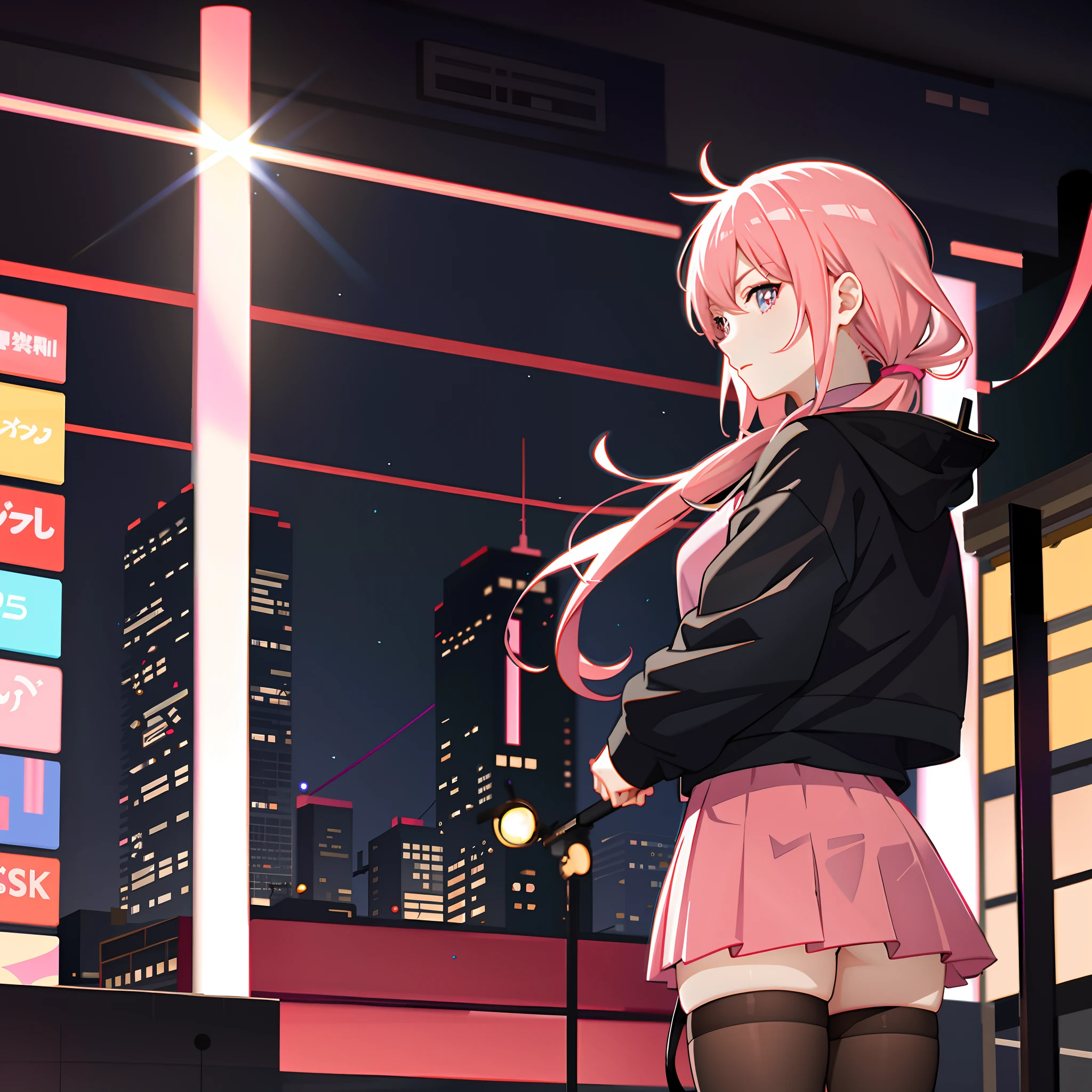 anime girl in a pink skirt in a city at night, anime style 4 k, best anime 4k konachan wallpaper, anime moe artstyle, anime art wallpaper 8 k, nightcore, 4k anime wallpaper, anime art wallpaper 4k, anime art wallpaper 4 k, anime wallpaper 4k, anime wallpaper 4 k, anime style. 8k