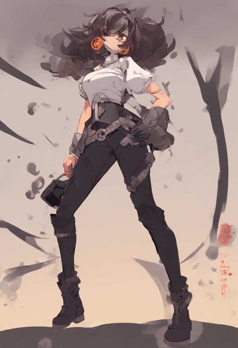 (bosquejo), illustration, (Hoja de modelo), (1girl), (La mejor calidad), (High resolution), (foco nítido), (animated), (good anatomy), ((camiseta sin mangas negra)), (chaqueta), ((Chaqueta safari roja oscura)), (Altas Resoluciones), (foco nítido), ((Cabello corto ondulado oscuro)), (cabello negro), ((Cabello abierto en la frente)), (ojo verde), (ojo color amber) (eterocro,mia), (pecho plano), (flaco), (very small breasts), (Piercings en las orejas), (gargantilla), (pantalones cargo), (gafas negras), (Captura de pantalla de anime), (Botas Chelsea), {emphasis lines}