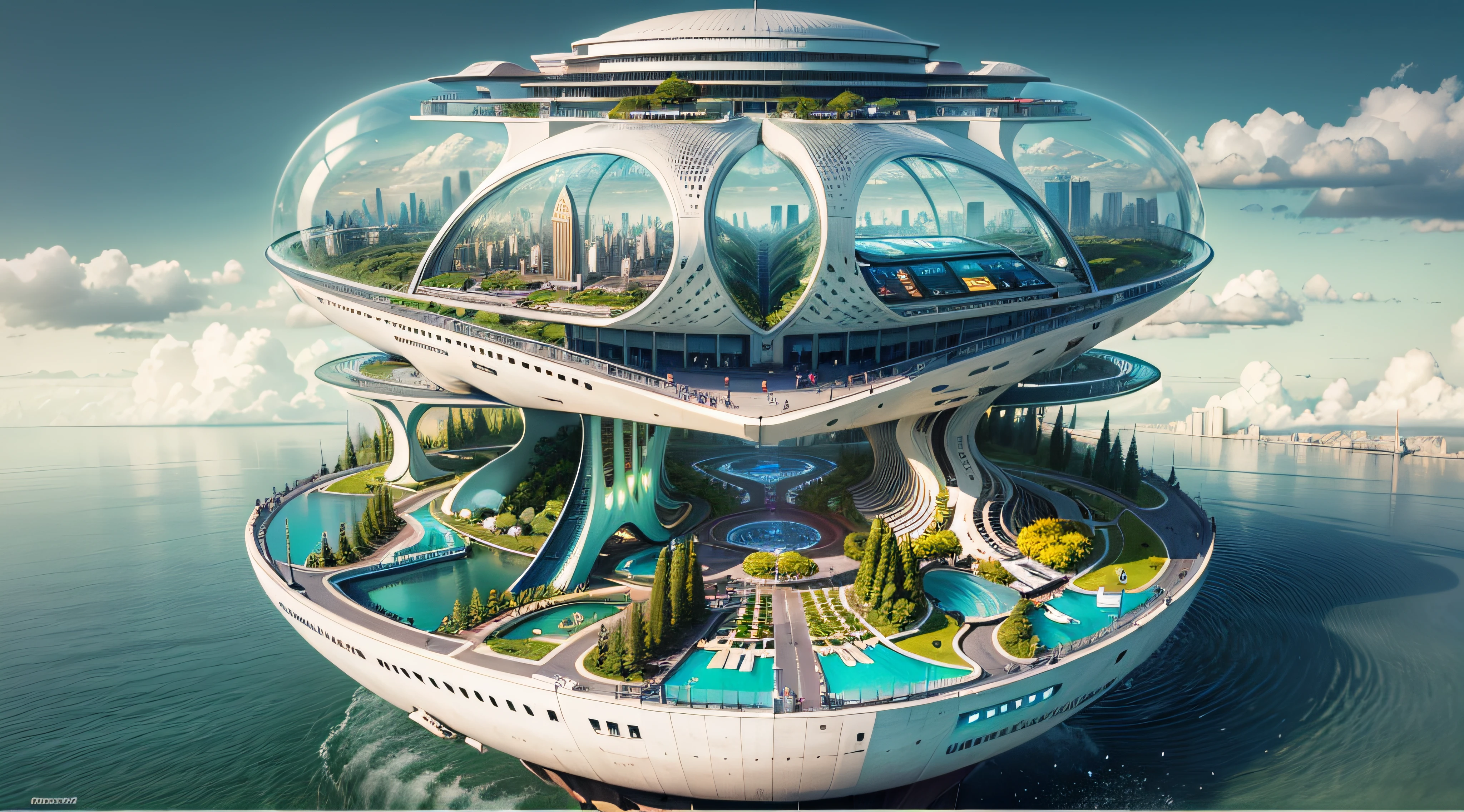 (Best quality,4K,8K,A high resolution,Masterpiece:1.2),Ultra-detailed,(Realistic,Photorealistic,photo-realistic:1.37),Futuristic floating city,Futuristic technology,Huge urban high-tech tablet platform,Airship,Floating in the sky,Futuristic city,Small airships around,High-tech hemispherical platform,Colorful lights,Advanced architecture,modernn architecture,skyscrapper,Access the cloud,Scenic beauty,view over city,Impressive design,Blend seamlessly with nature,energetic and vibrant atmosphere,Futuristic transportation system,Parking is suspended,Transparent path,Lush greenery,Sky gardens,cascading waterfalls,Magnificent skyline,reflections on the water,Sparkling river,Architectural innovation,futuristic skyscrapers,Transparent dome,The shape of the building is unusual,Elevated walkway,Impressive skyline,Glowing lights,Futuristic technology,Minimalist design,Scenic spots,Panoramic view,Cloud Piercing Tower,Vibrant colors,epic sunrise,epic sunset,Dazzling light display,magical ambiance,The future city,Urban Utopia,LuxuryLifestyle,Innovative energy,sustainable development,Smart city technology,Advanced infrastructure,Tranquil atmosphere,Nature and technology live in harmony,Awesome cityscape,Unprecedented urban planning,Architecture connects seamlessly with nature,High-tech metropolis,A cutting-edge engineering marvel,The future of urban living,Visionary architectural concept,Energy-efficient buildings,Harmony with the environment,A city floating above the clouds,Utopian dreams become reality,The possibilities are endless,State-of-the-art transportation network,Green energy integration,Innovative materials,Impressive holographic display,Advanced communication system,Breathtaking aerial view,Quiet and peaceful environment,Modernist aesthetics,Ethereal beauty