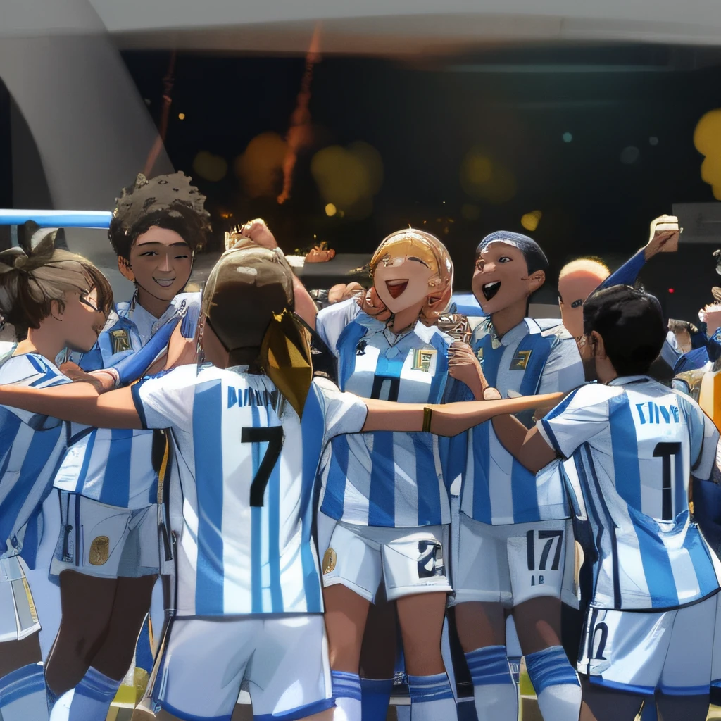 players in blue and white uniforms are celebrating a goal, godesses, the best ever, valentina remenar, 2717433015, 😃😀😄☺🙃😉😗, laura sava, stunning sight, 🇺🇦, 💣 💥💣 💥, official, argentina, award - winning shot, award-winning shot, end of an era