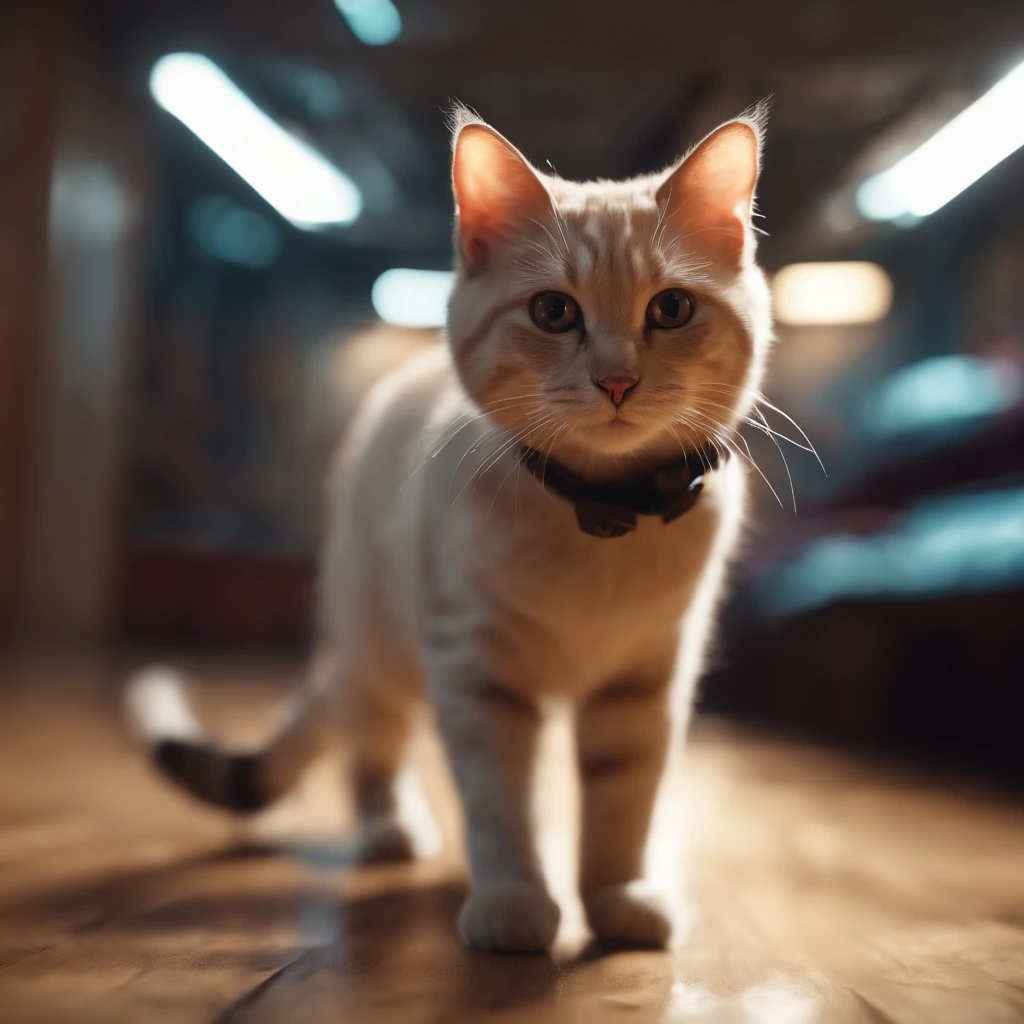 ((Best quality, 8K, Masterpiece: 1.4)),((Amazing detail: 1.3)),((illustration, Hairstyle Casual: 1.2)),((high resolution: 1.1)), A cute cat standing, headset on head, Tactical coat, Fashionab, Soft light, Colorful, Depth of field, Cinematic lighting, From below, Anatomically correct, Amazing art of painting, No Man