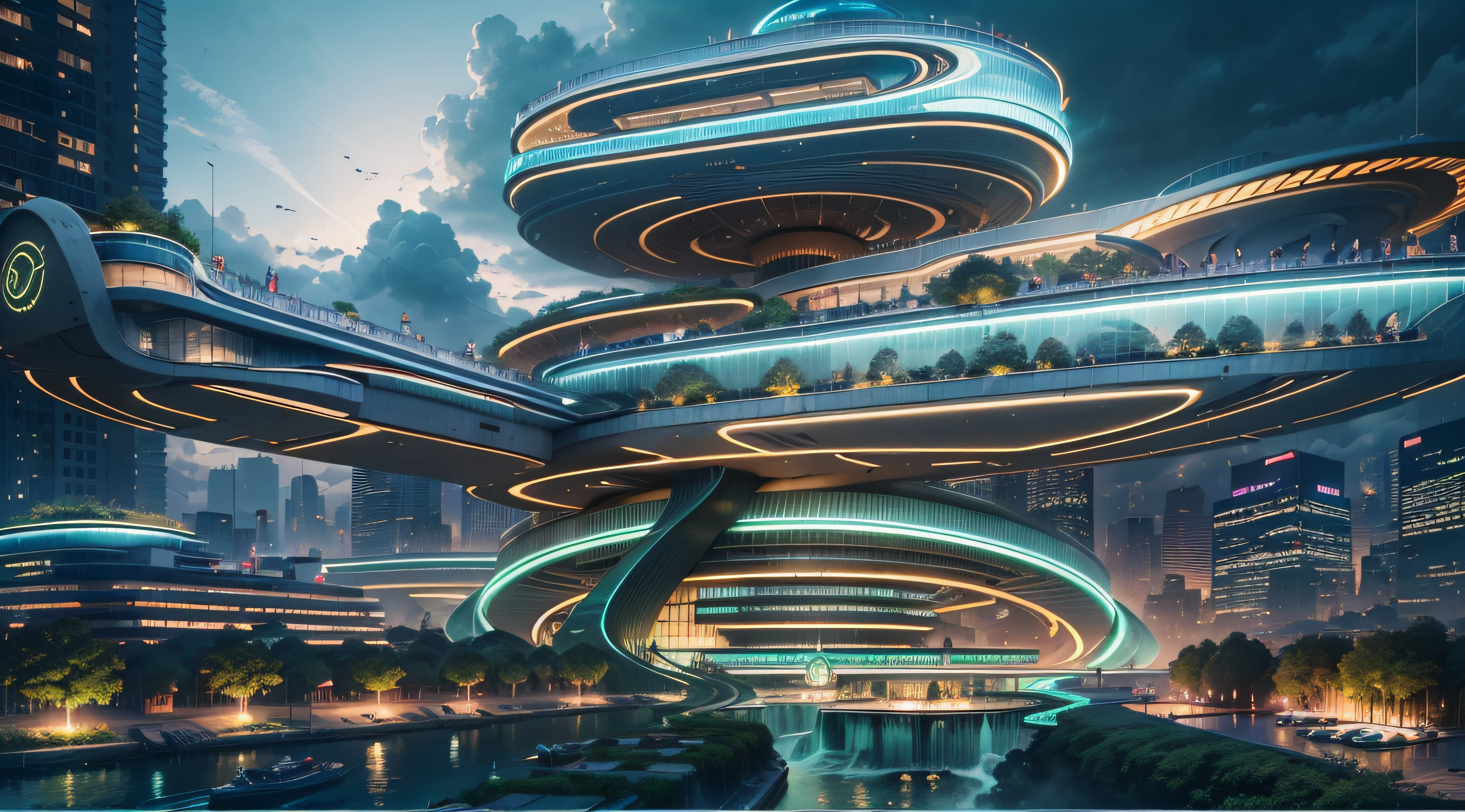 (Best quality,4K,8K,A high resolution,Masterpiece:1.2),Ultra-detailed,(Realistic,Photorealistic,photo-realistic:1.37),Futuristic floating city,Futuristic technology,Huge urban high-tech tablet platform,Airship,Floating in the sky,Futuristic city,Small airships around,High-tech hemispherical platform,Colorful lights,Advanced architecture,modernn architecture,skyscrapper,Access the cloud,Scenic beauty,view over city,Impressive design,Blend seamlessly with nature,energetic and vibrant atmosphere,Futuristic transportation system,Parking is suspended,Transparent path,Lush greenery,Sky gardens,cascading waterfalls,Magnificent skyline,reflections on the water,Sparkling river,Architectural innovation,futuristic skyscrapers,Transparent dome,The shape of the building is unusual,Elevated walkway,Impressive skyline,Glowing lights,Futuristic technology,Minimalist design,Scenic spots,Panoramic view,Cloud Piercing Tower,Vibrant colors,epic sunrise,epic sunset,Dazzling light display,magical ambiance,The future city,Urban Utopia,LuxuryLifestyle,Innovative energy,sustainable development,Smart city technology,Advanced infrastructure,Tranquil atmosphere,Nature and technology live in harmony,Awesome cityscape,Unprecedented urban planning,Architecture connects seamlessly with nature,High-tech metropolis,A cutting-edge engineering marvel,The future of urban living,Visionary architectural concept,Energy-efficient buildings,Harmony with the environment,A city floating above the clouds,Utopian dreams become reality,The possibilities are endless,State-of-the-art transportation network,Green energy integration,Innovative materials,Impressive holographic display,Advanced communication system,Breathtaking aerial view,Quiet and peaceful environment,Modernist aesthetics,Ethereal beauty