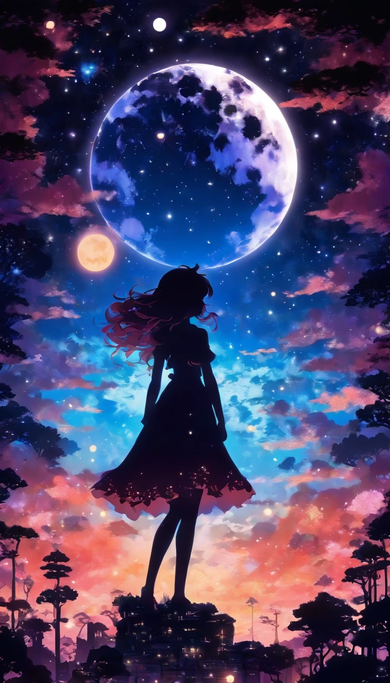 (Silhouette Art,)
(((Paper cutting art,A world where only black exists:1.3),
(full body Shot),1lady,Solo,
(JK,profile:1.2),white,moonlight,The Moon Behind、
Romper
(Dark Moon)
Textured glass background,Tarot card atmosphere、Atmosphere of the Galaxy Express