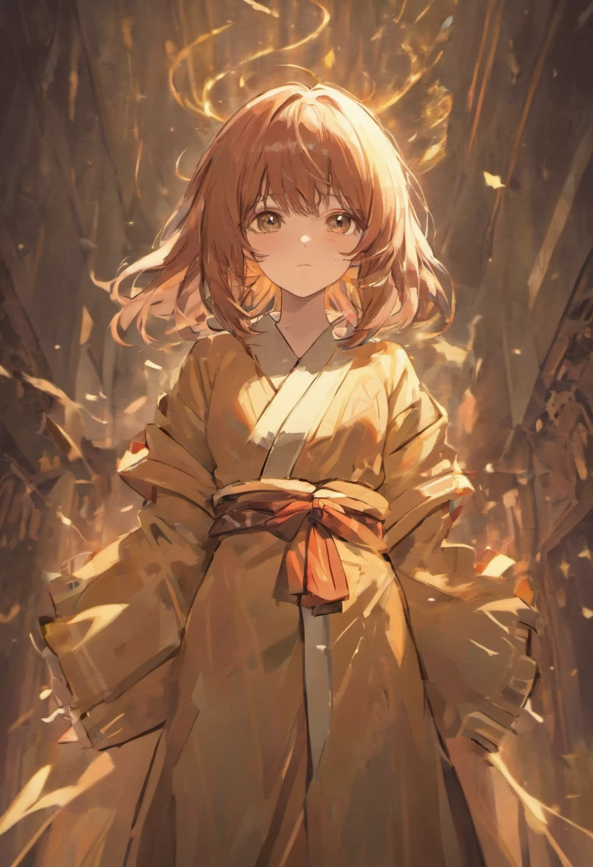shoun,Wear a long robe,whaite hair,with brown eye,frontage,Clench your fists,full bodyesbian