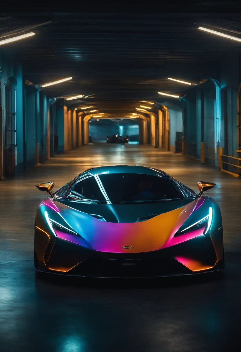 Crie uma imagem de um supercarro do futuro com um visual agressivo e esportivo, equipado com tecnologia de realidade aumentada no para-brisa, providing an immersive driver experience.