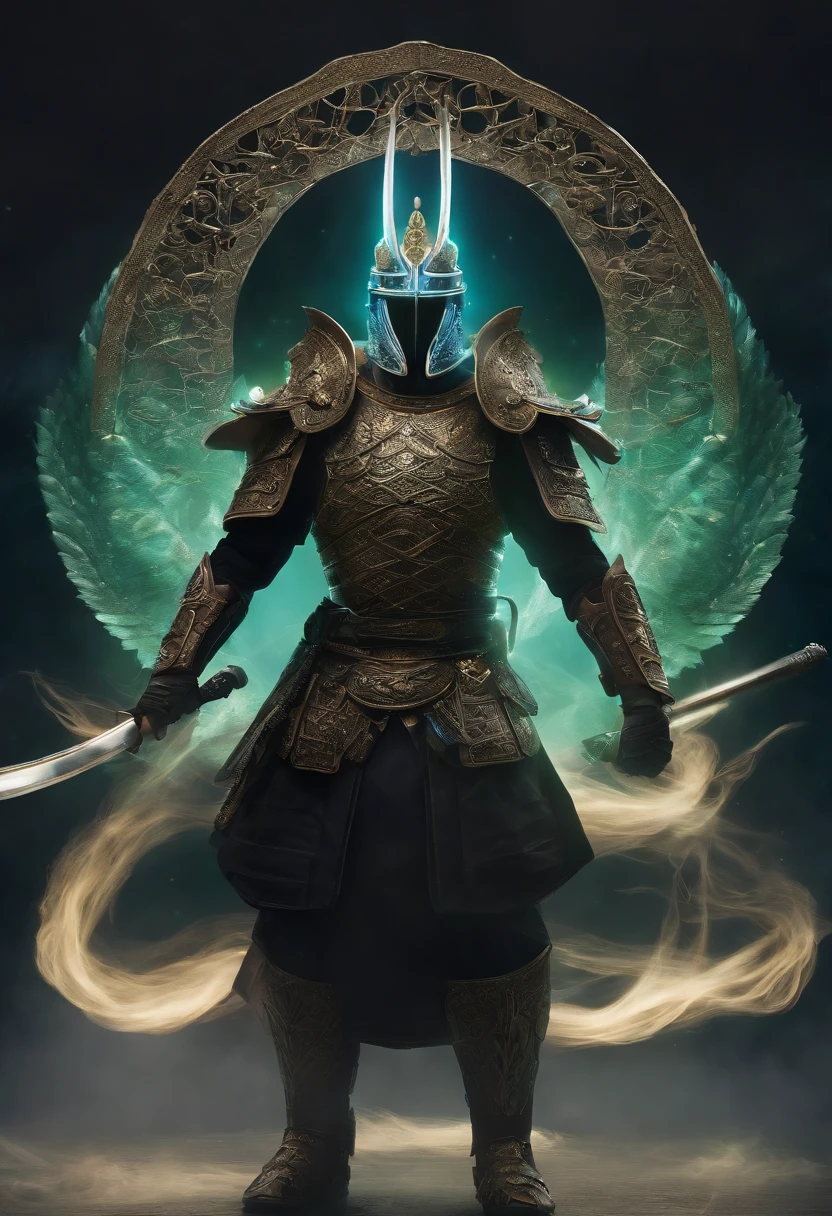 Bathed in the celestial hues of the aurora, an ancient Japanese samurai armor stands as a testament to ethereal beauty and formidable strength. Inspired by the dancing lights of the night sky, the armor shimmers with an iridescent palette of purples, blues, and greens, evoking a sense of mystical enchantment. The helmet, adorned with intricate designs reminiscent of swirling constellations, crowns the samurai with a regal aura. Standing in a battle stance, the samurai emanates an air of disciplined power, its presence both serene and commanding. A hand rests gracefully upon the hilt of a gleaming blade, ready to draw it with a fluid motion. As the armor catches the light, delicate patterns resembling the ribbons of the Northern Lights intertwine across its surface, lending an otherworldly grace to its form. In this celestial spectacle, the ancient aurora-themed armor awaits its worthy opponent, prepared to defend honor and justice with every strike of its blade.