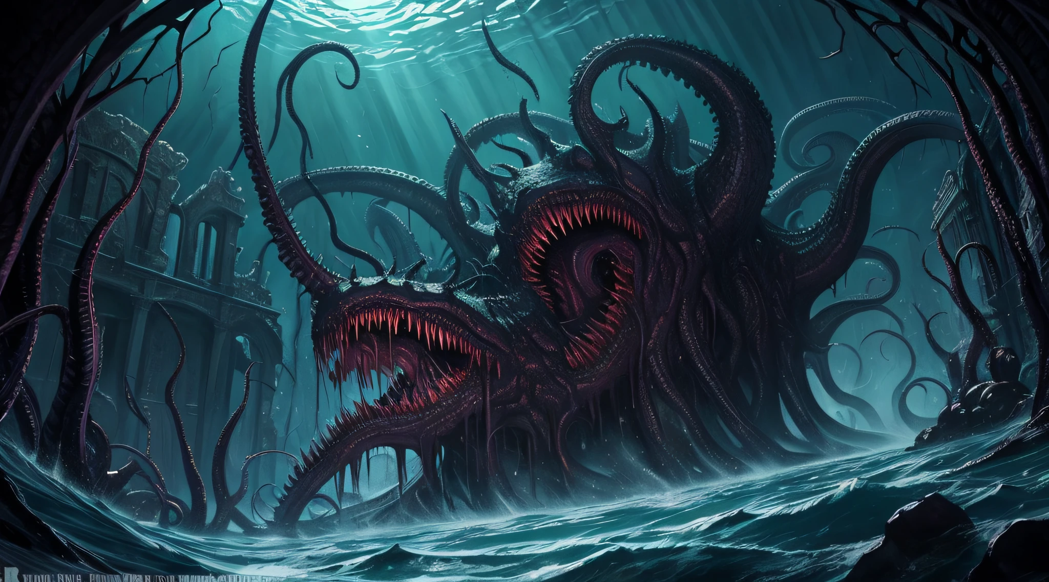 a close up of a giant monster with a huge mouth, d & d beholder, eldritch abomination, the hydra from path of exile, covered with tentacles, mix of venom and cthulhu, lovecraftian monster, gaping maw, tentacle beast, venomfang, devourer of worlds, zerg hydralisk, lovecraftian sea creature --auto --s2
