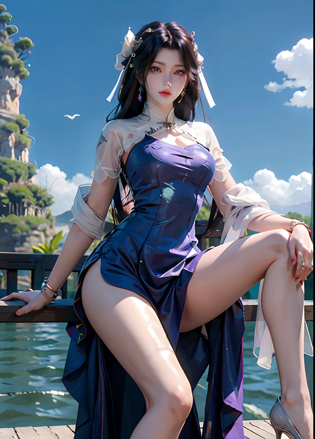 （（top-quality，16k，tmasterpiece：1.3）），（（（Yun Xi）），Beautiful Women in Perfect Shape：1.3，（（lewd poses）），（（high-heels））），（Have by the sea），（（Antique long dress））