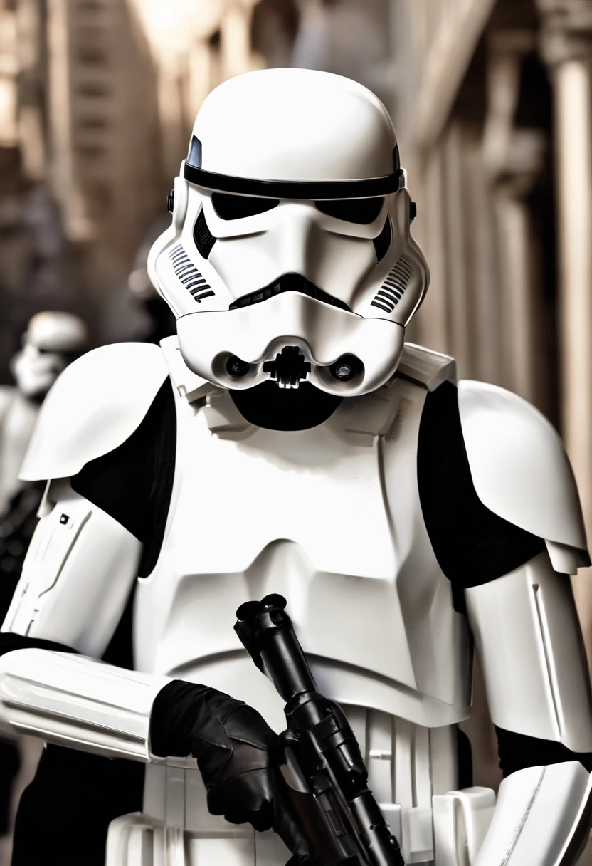 extreme close up portrait, female Imperial Stormtrooper, comes to a busy street, the city, Planet Tatooine, concept art by Magalie Villeneuve, trending on cg society, antipodeans, reimagined by industrial light and magic, filmstill """"Star Wars"""": The Old Republic", concept art by Ralph McQuarrie